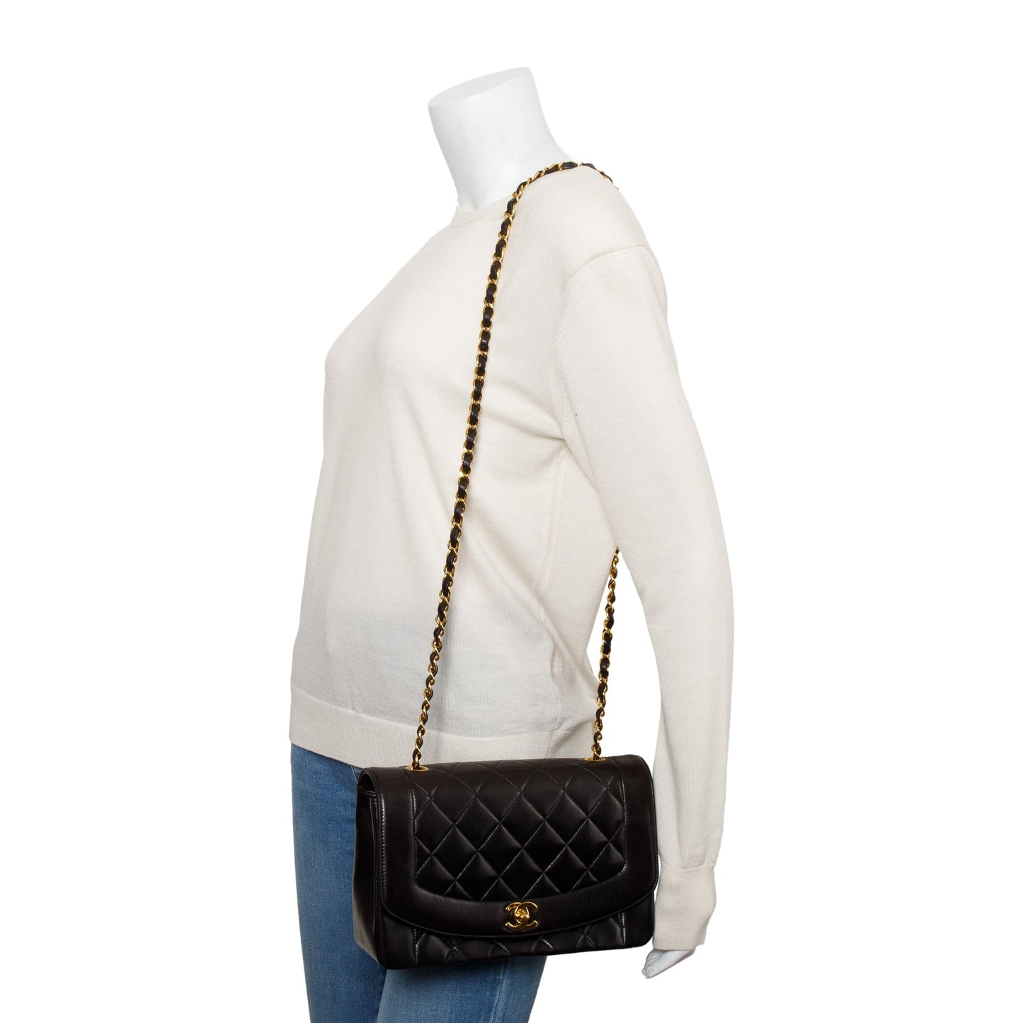 Chanel Vintage Black Lambskin Leather Medium Diana Flap Bag