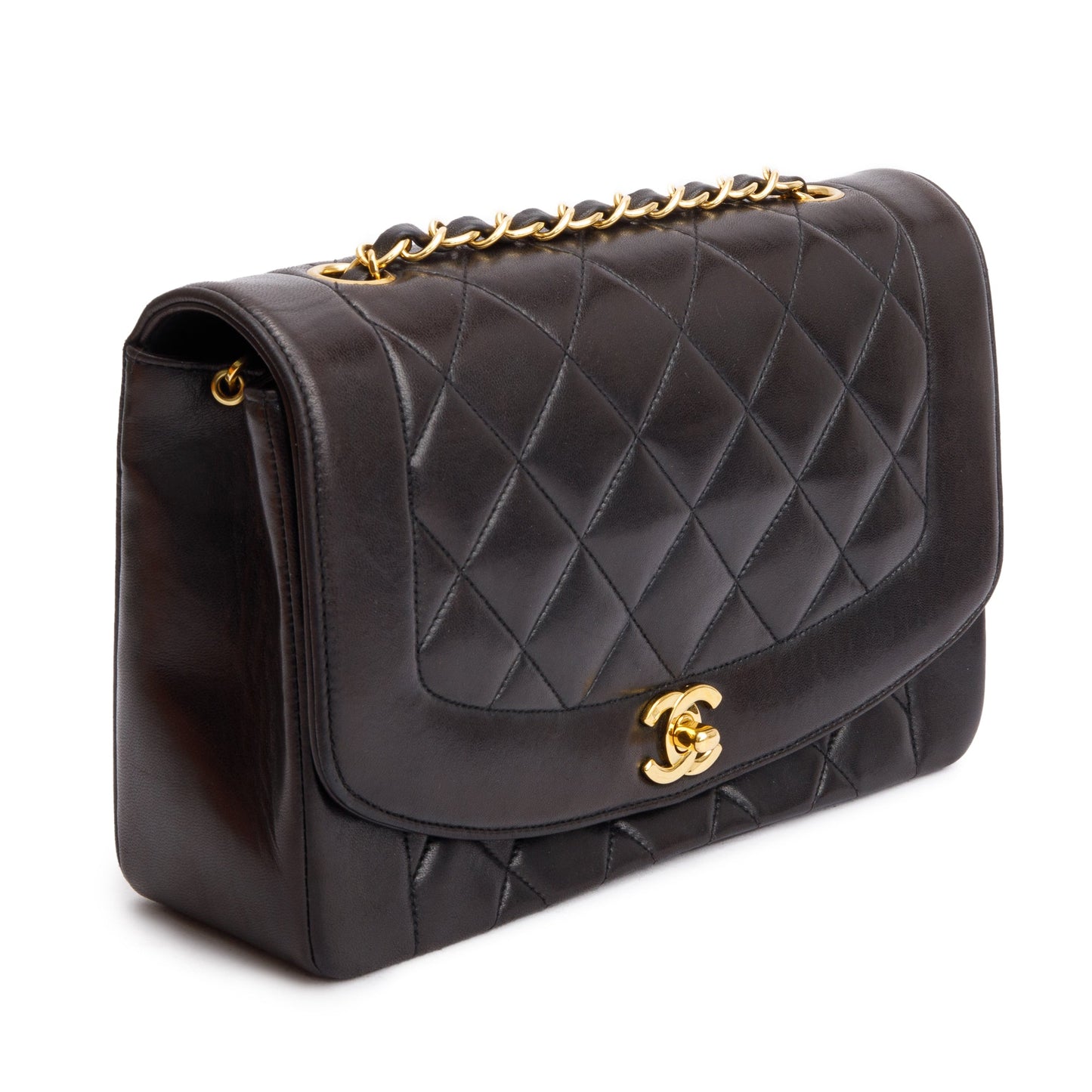 Chanel Vintage Black Lambskin Leather Medium Diana Flap Bag