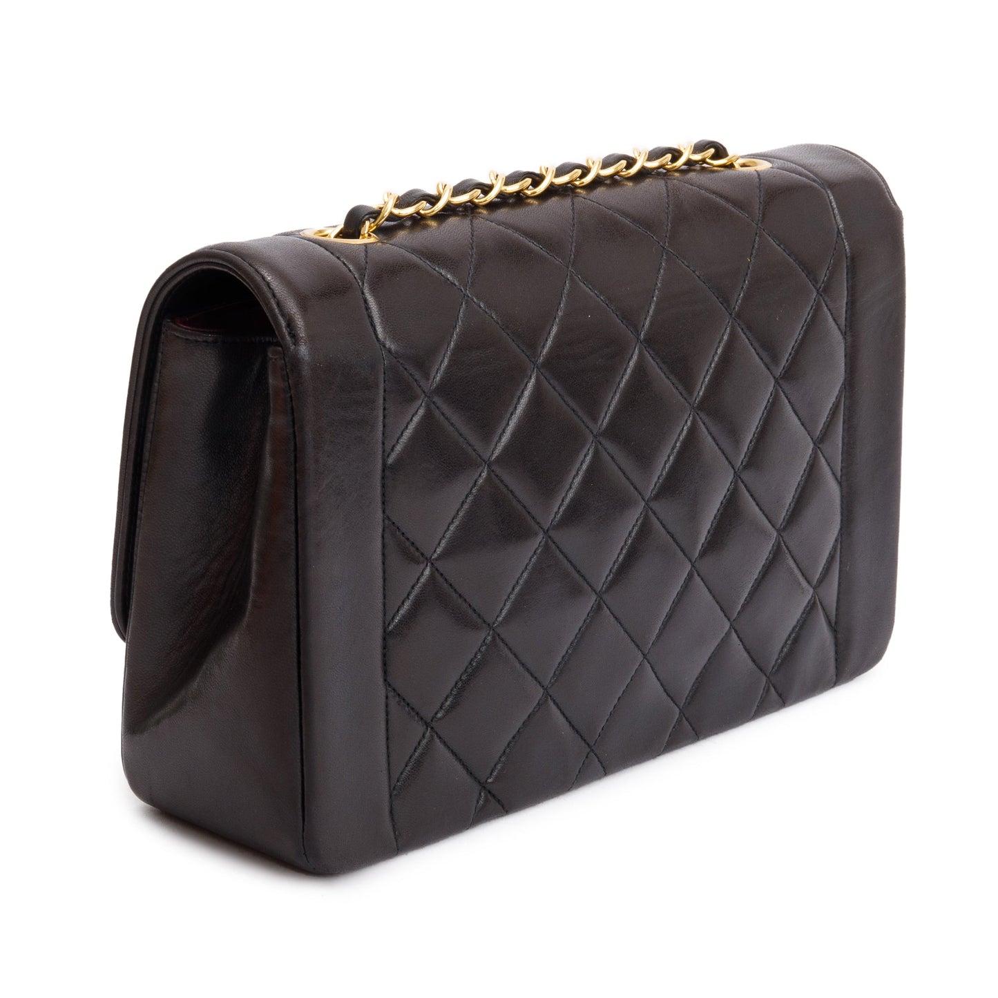 Chanel Vintage Black Lambskin Leather Medium Diana Flap Bag