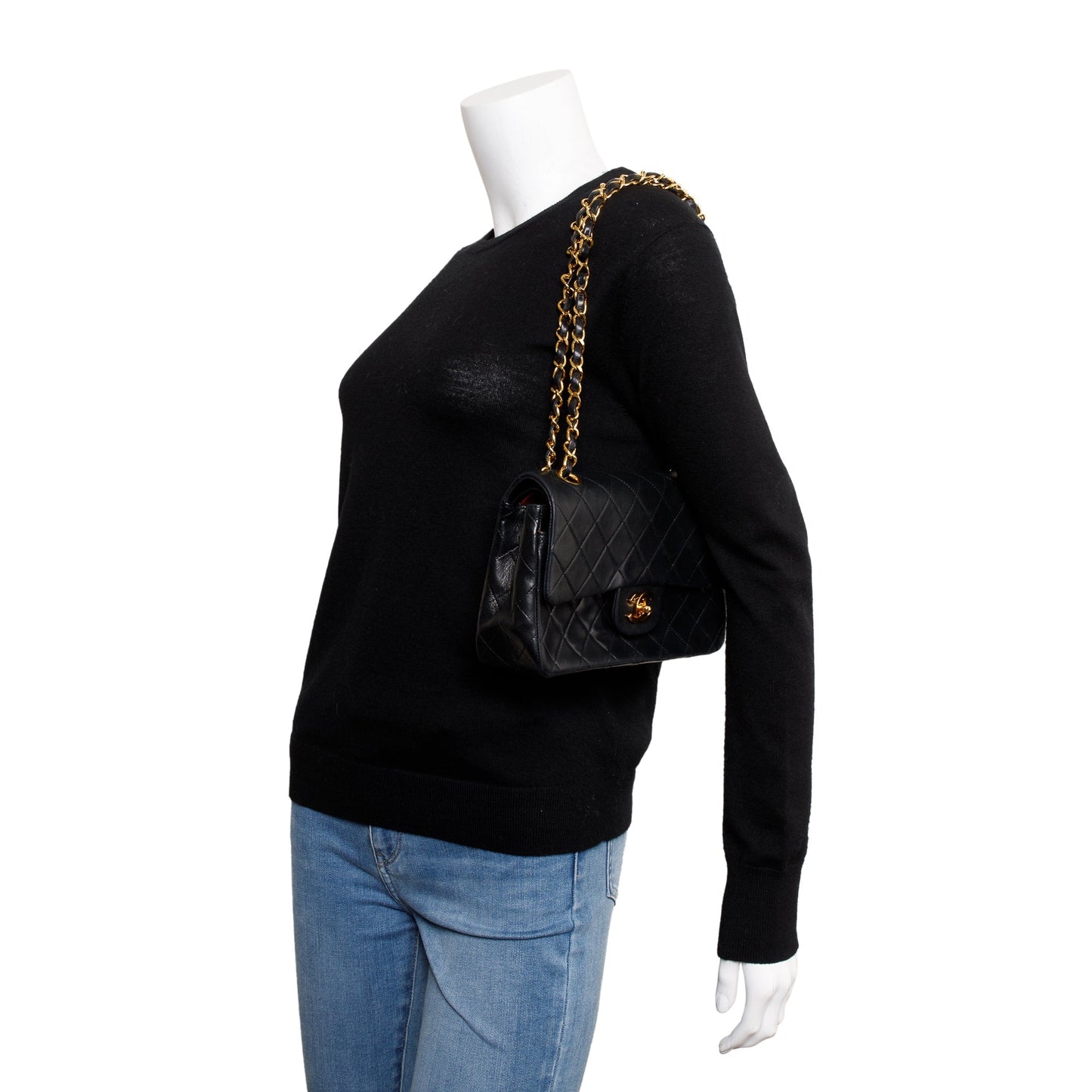Chanel Vintage Black Lambskin Leather Small Classic Double Flap Bag