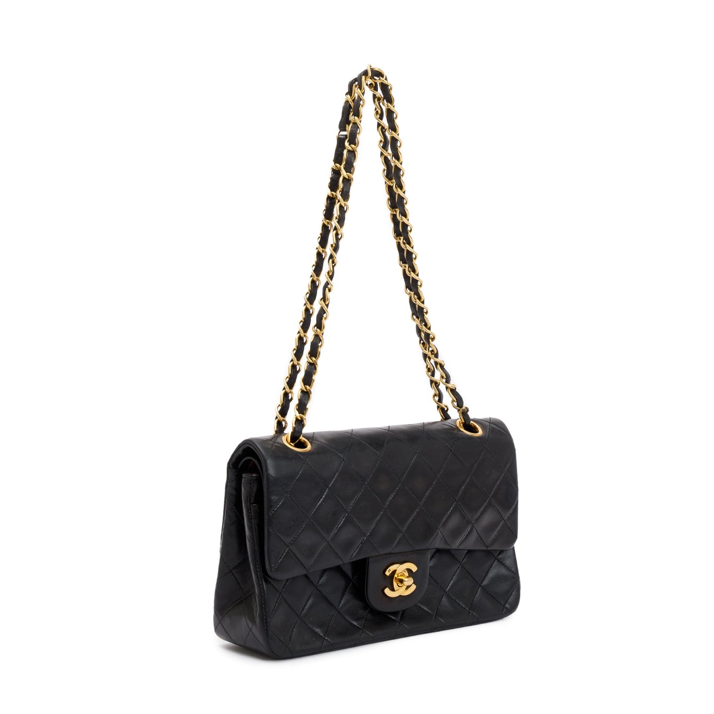 Chanel Vintage Black Lambskin Leather Small Classic Double Flap Bag