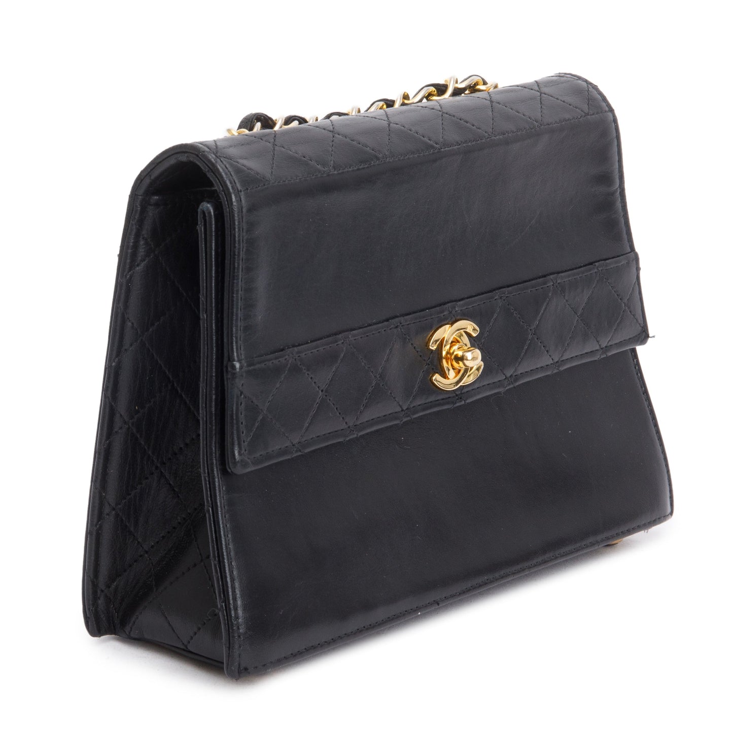 Chanel Vintage Black Lambskin Leather Trapezoid Flap Bag