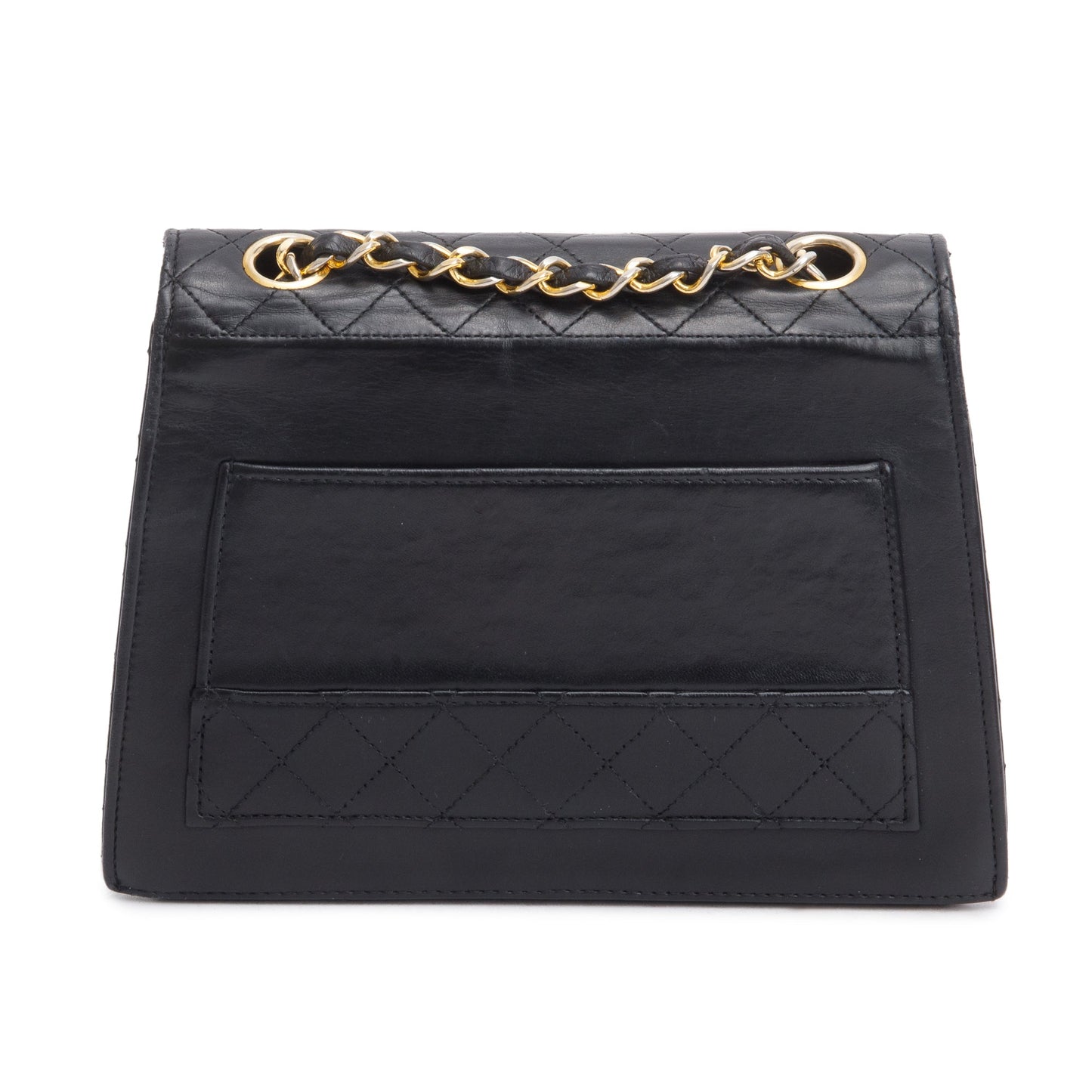 Chanel Vintage Black Lambskin Leather Trapezoid Flap Bag