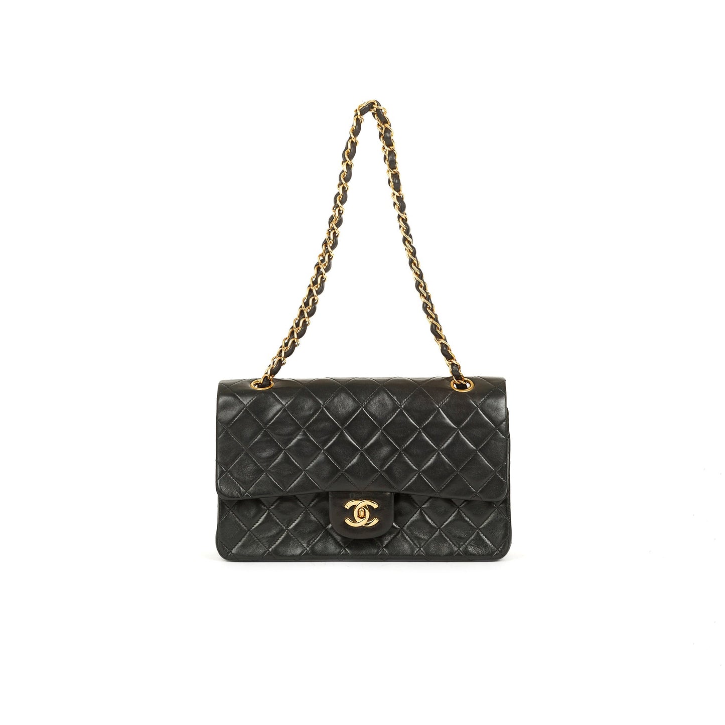 Chanel Vintage Black Lambskin Medium Classic Double Flap Bag
