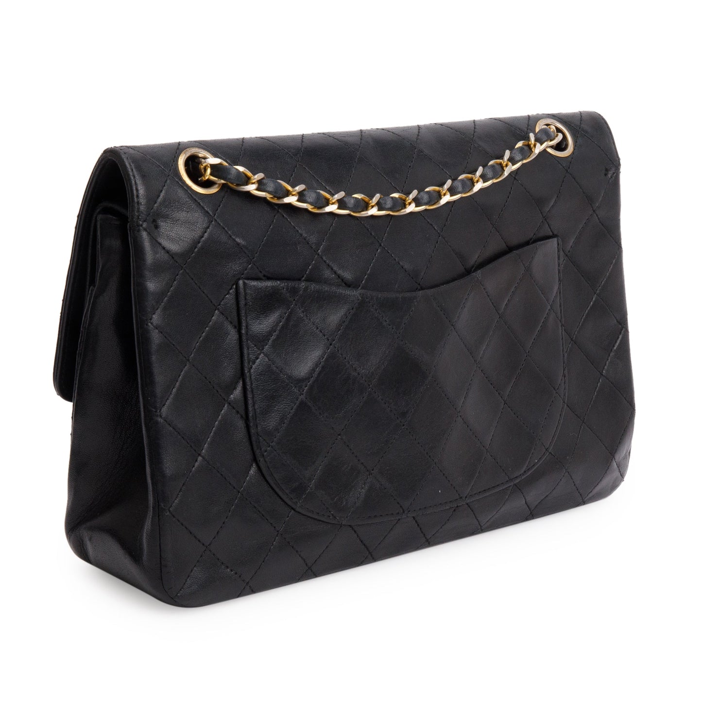 Chanel Vintage Black Lamskin Leather Medium Square Double Flap Bag