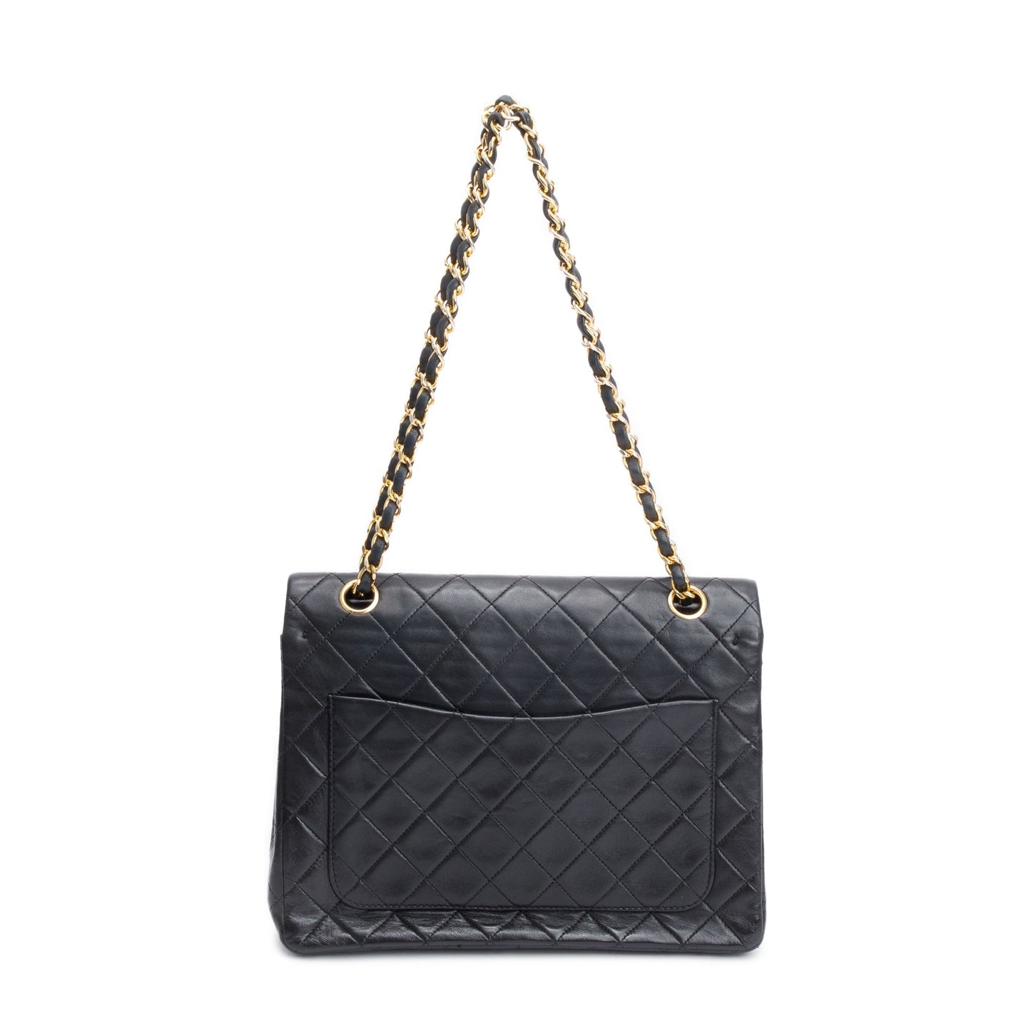 Chanel Vintage Black Lamskin Leather Medium Square Double Flap Bag