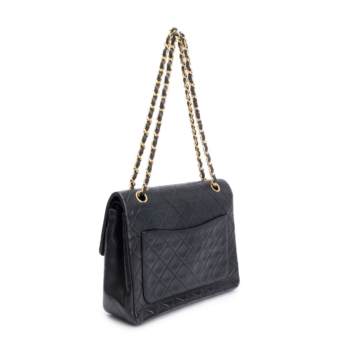 Chanel Vintage Black Lamskin Leather Medium Square Double Flap Bag