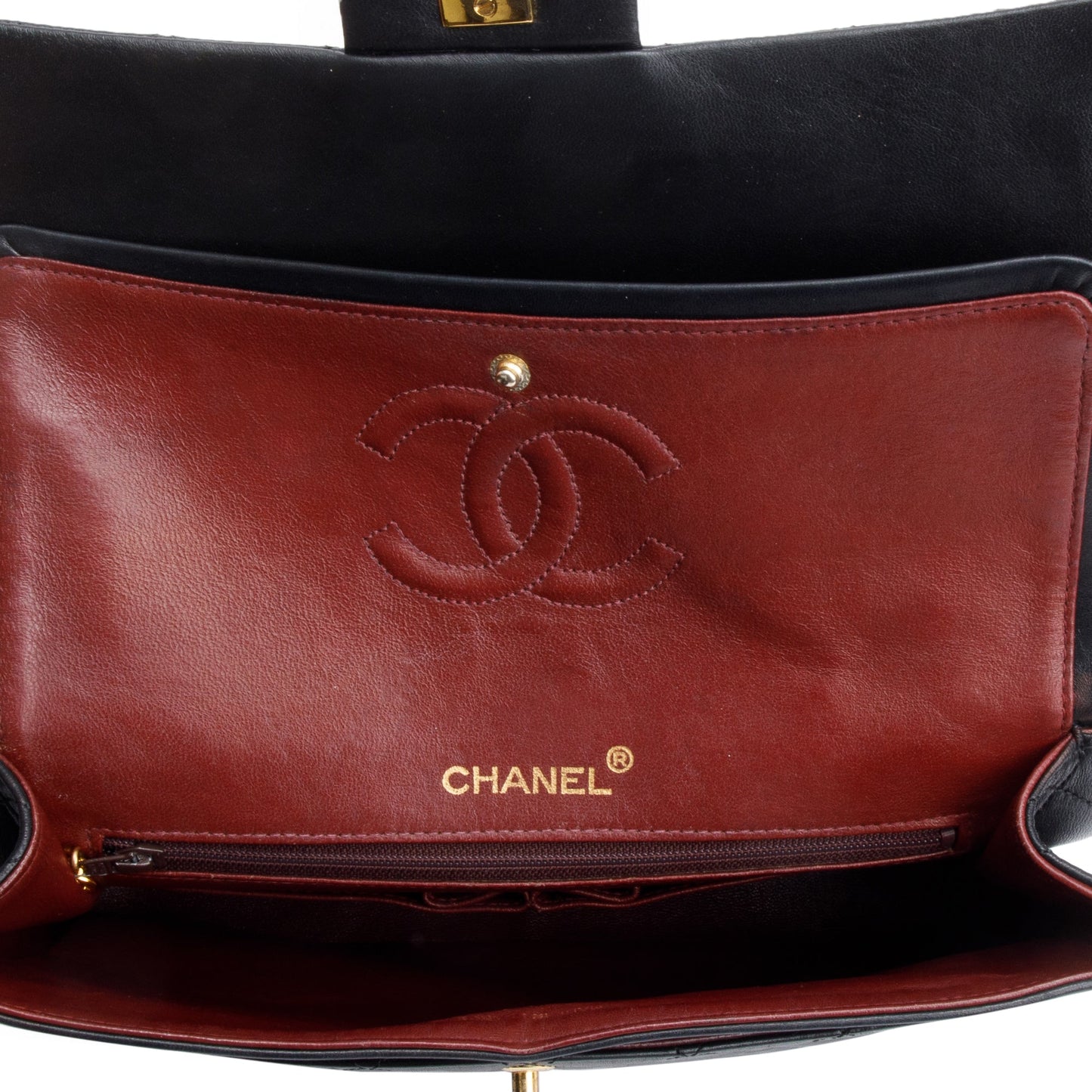Chanel Vintage Black Lamskin Leather Medium Square Double Flap Bag