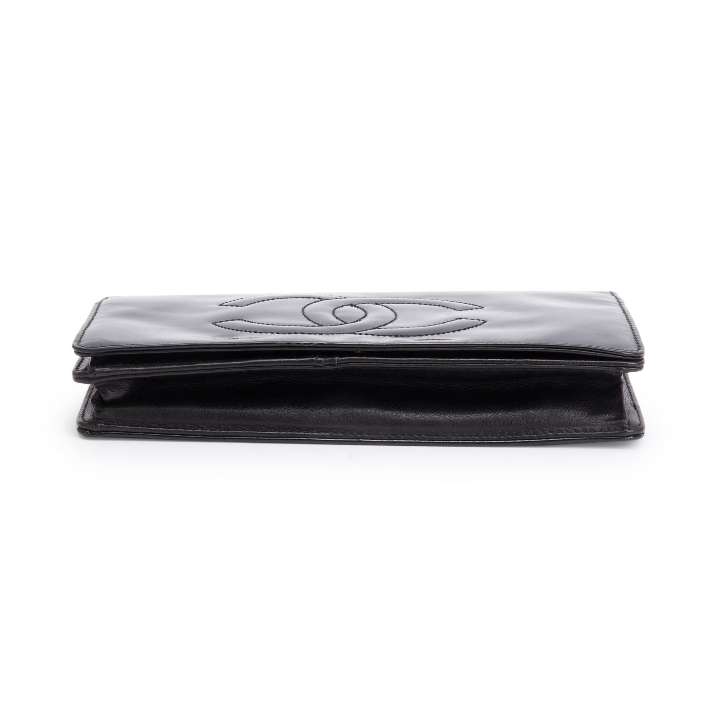 Chanel Vintage Black Patent Leather Timeless Wallet on Chain