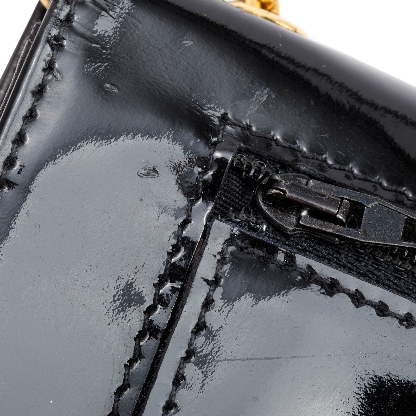 Chanel Vintage Black Patent Leather Timeless Wallet on Chain