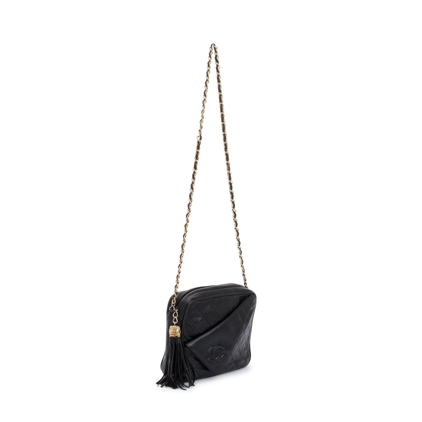 Chanel Vintage Black Quilted Calfskin Leather CC Tassel Camera Bag