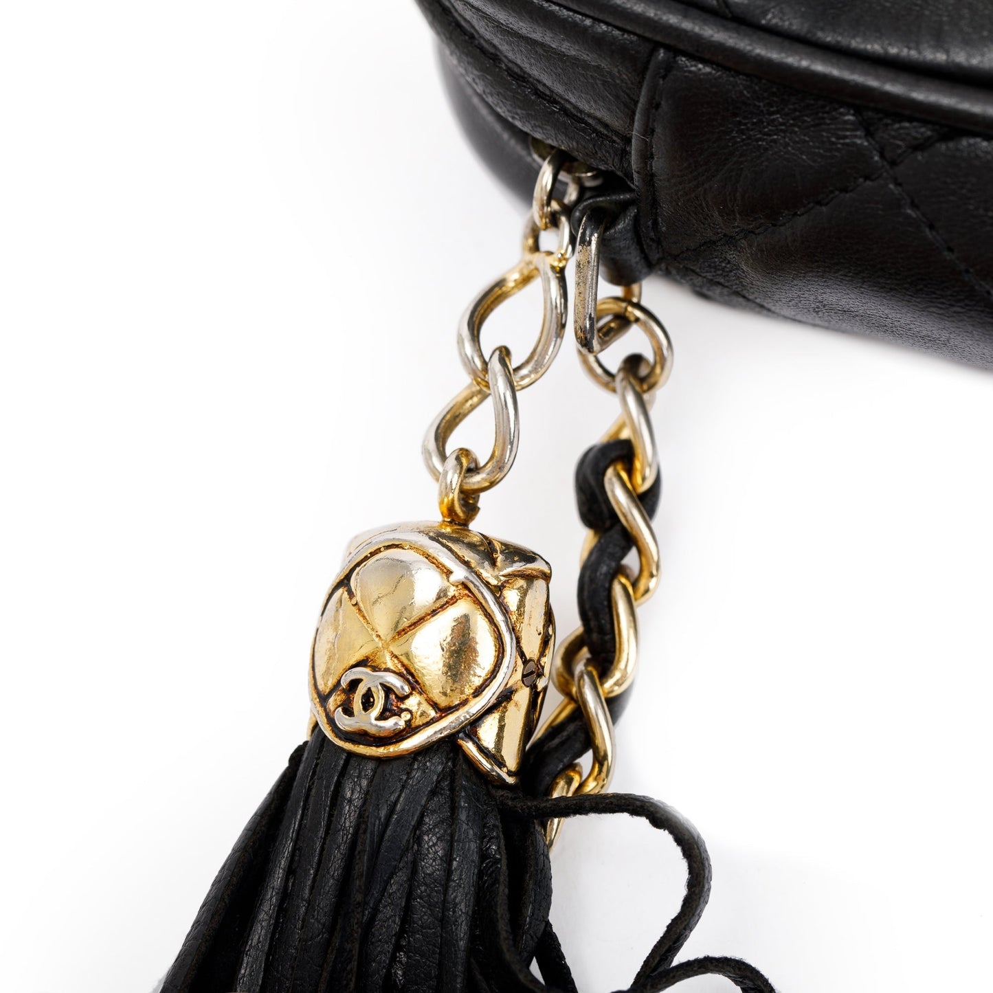 Chanel Vintage Black Quilted Calfskin Leather CC Tassel Camera Bag