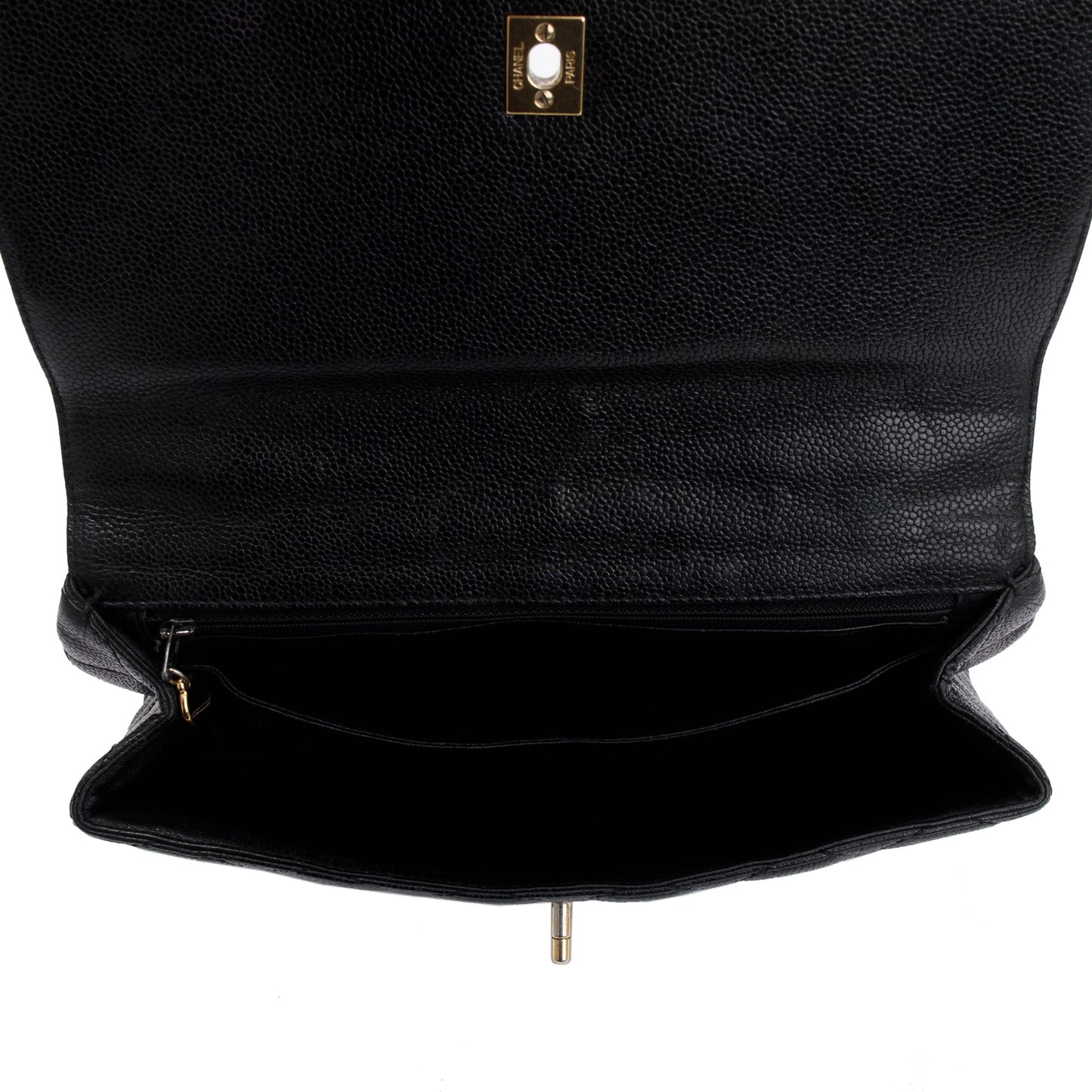 Chanel Vintage Black Quilted Caviar Leather Large Kelly Top Handle Bag