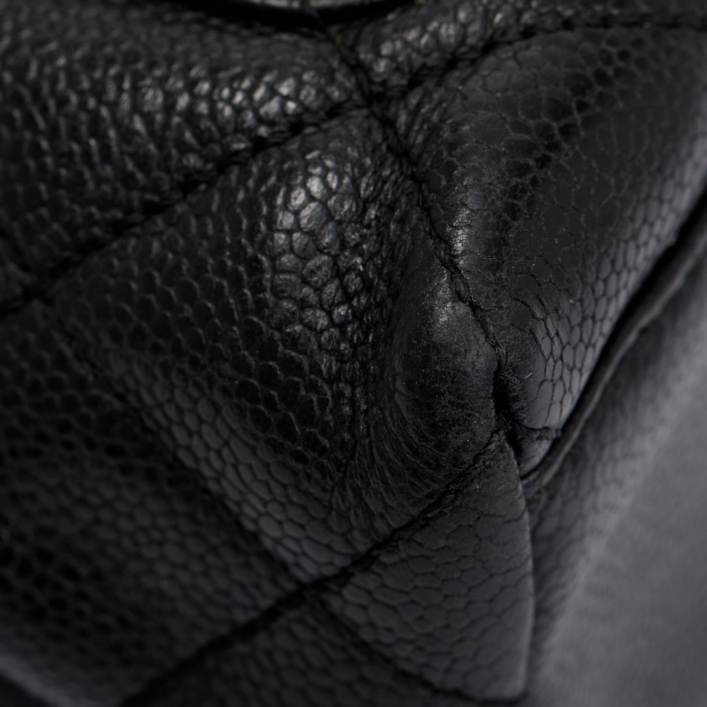 Chanel Vintage Black Quilted Caviar Leather Large Kelly Top Handle Bag