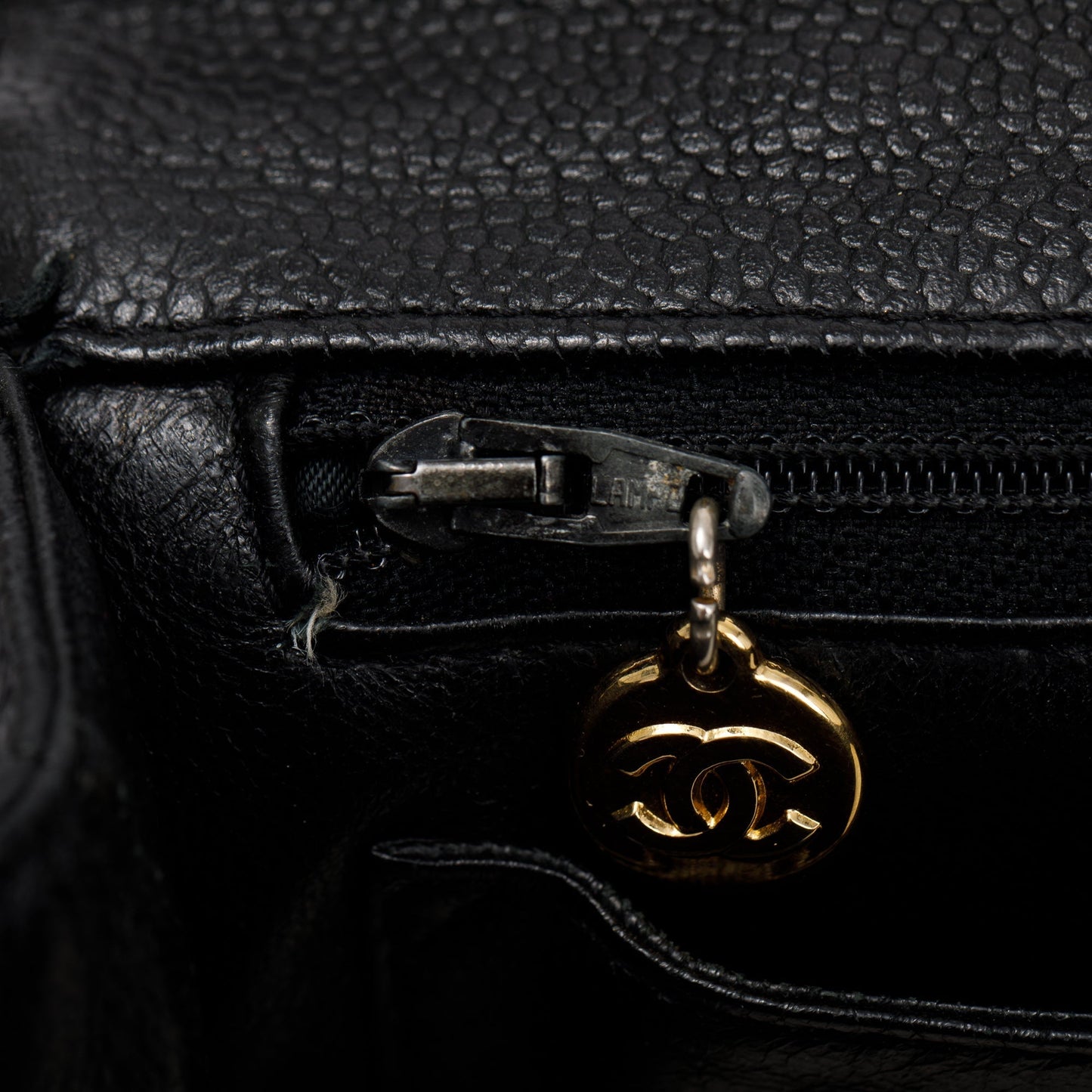 Chanel Vintage Black Quilted Caviar Leather Large Kelly Top Handle Bag