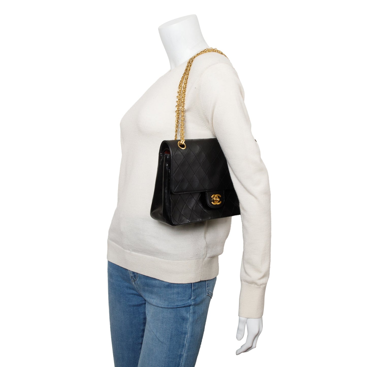 Chanel Vintage Black Quilted Lambskin Leather Bijoux Chain Medium Double Flap Bag