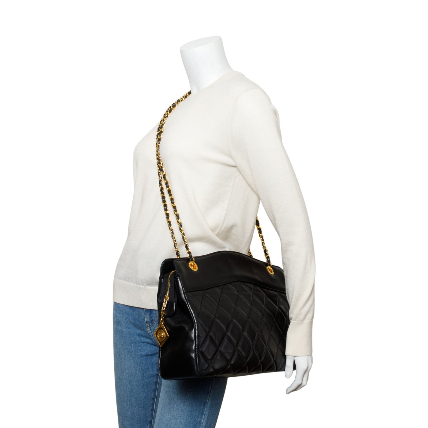 Chanel Vintage Black Quilted Lambskin Leather CC Shoulder Bag