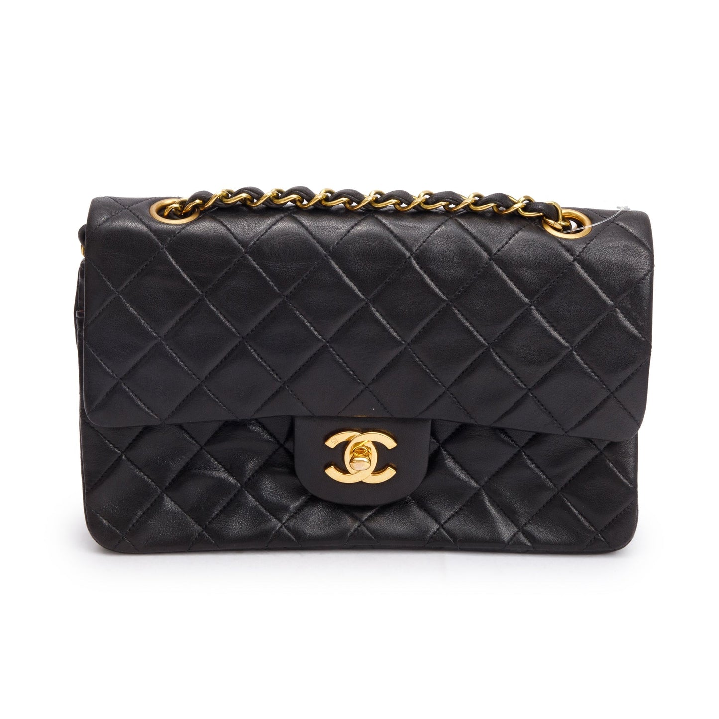 Chanel Vintage Black Quilted Lambskin Leather Classic Medium Double Flap Bag