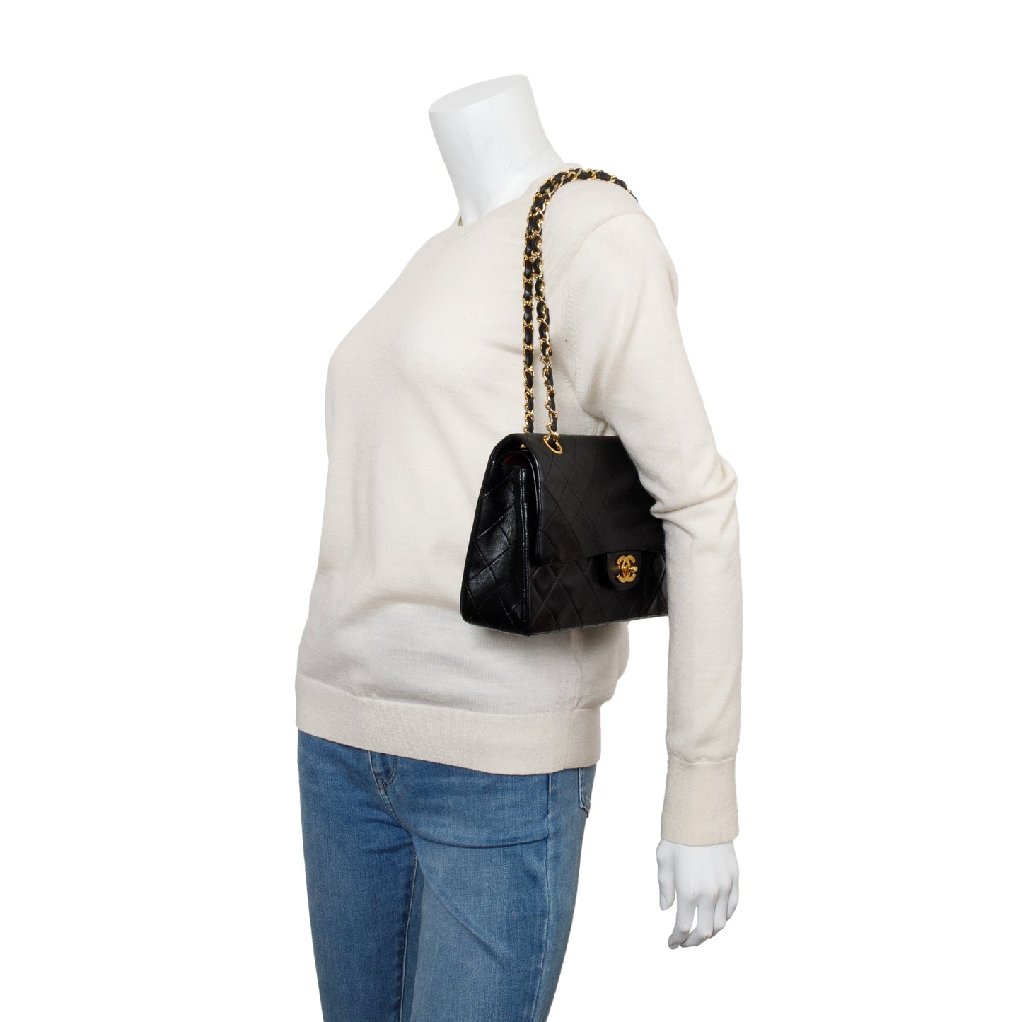 Chanel Vintage Black Quilted Lambskin Leather Classic Medium Double Flap Bag