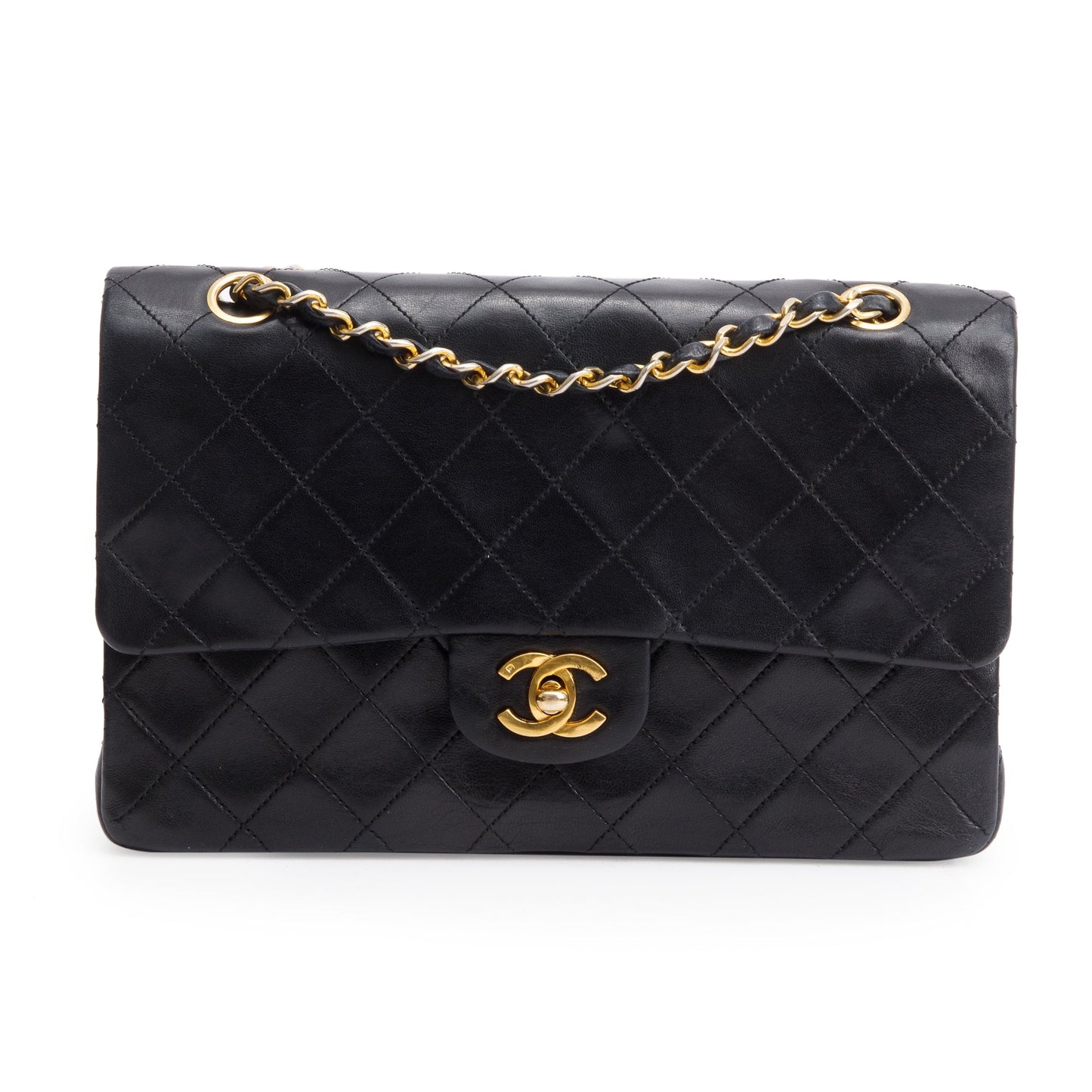 Chanel Vintage Black Quilted Lambskin Leather Classic Medium Double Flap Bag
