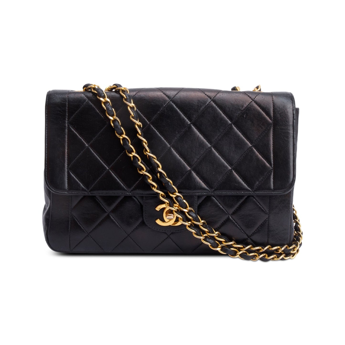 Chanel Vintage Black Quilted Lambskin Leather Medium CC Chain Flap Bag