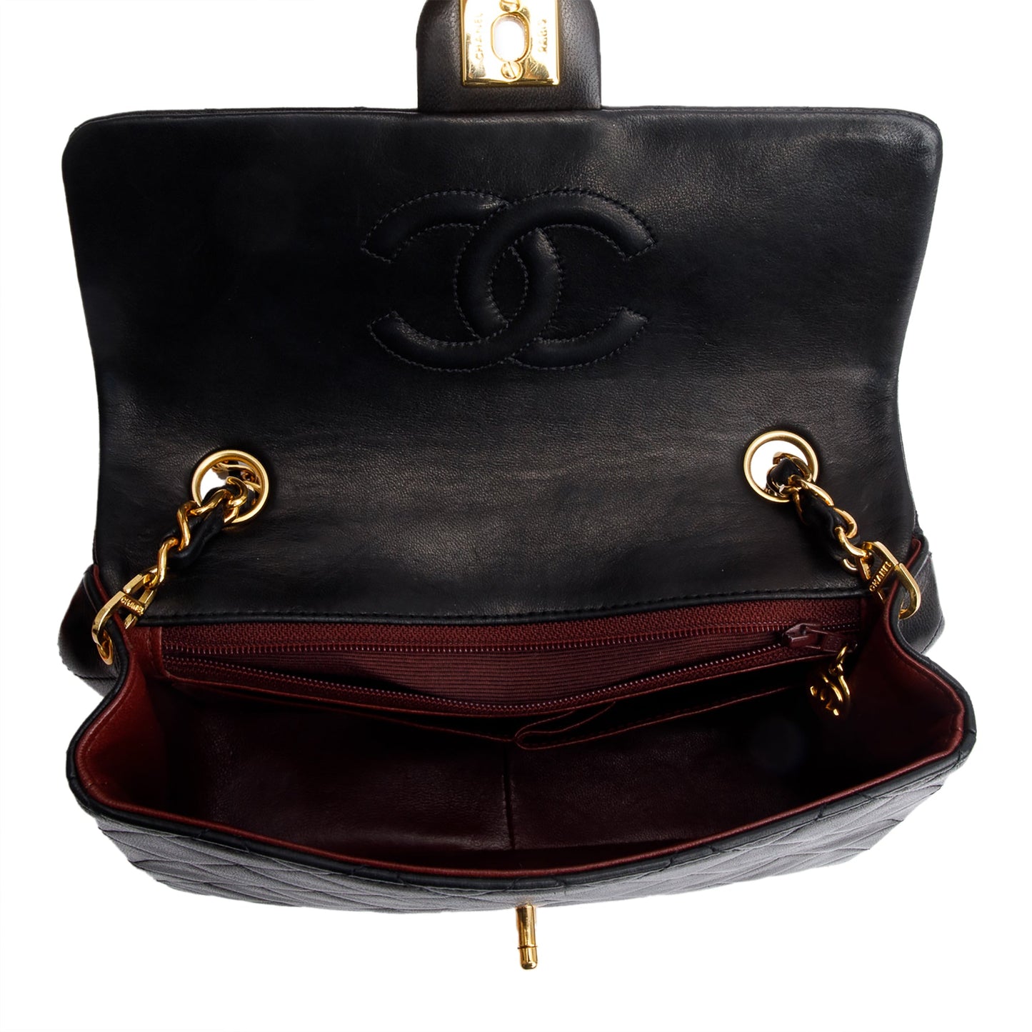 Chanel Vintage Black Quilted Lambskin Leather Small Square Single Flap Bag
