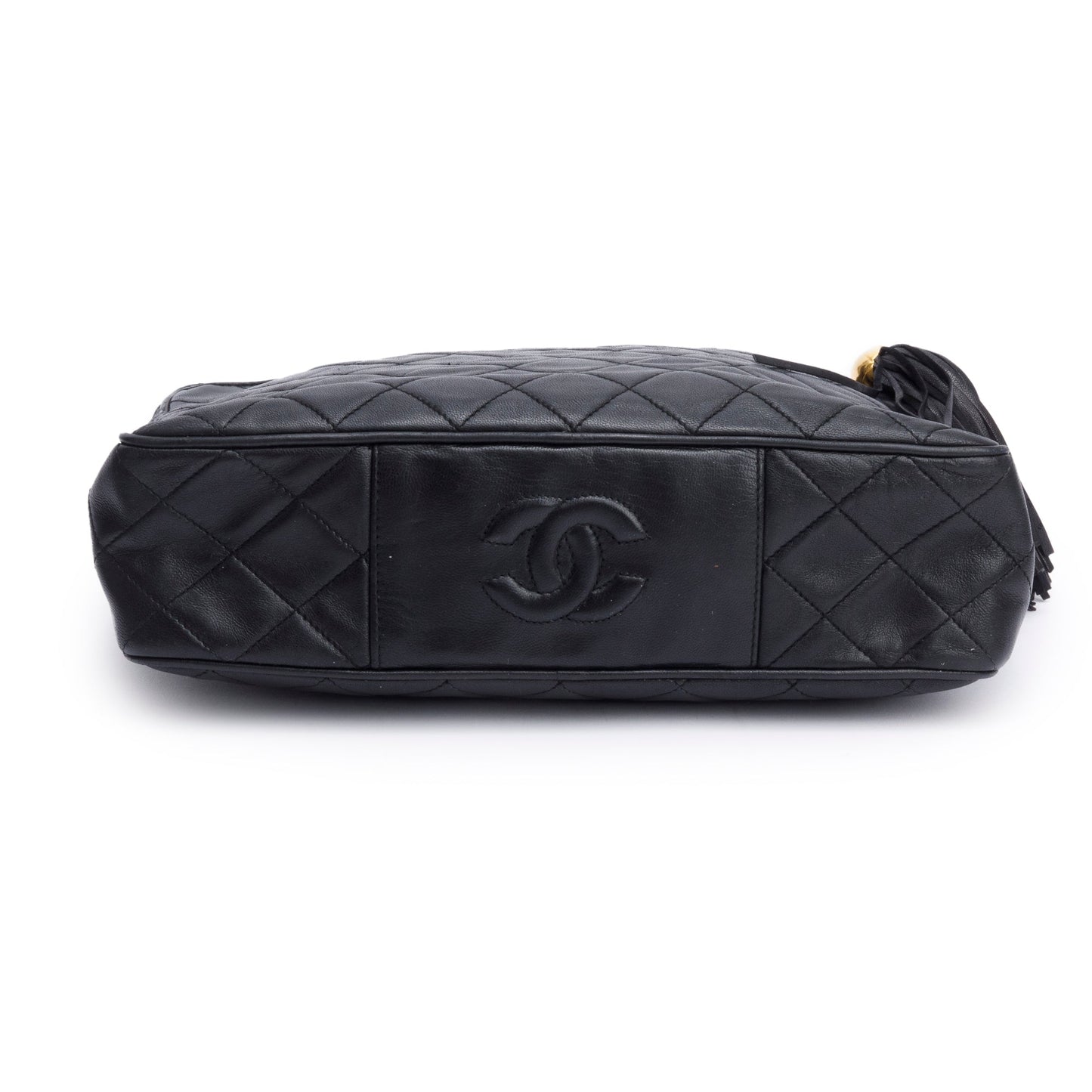 Chanel Vintage Black Quilted Lambskin Leather Tassel Camera Bag