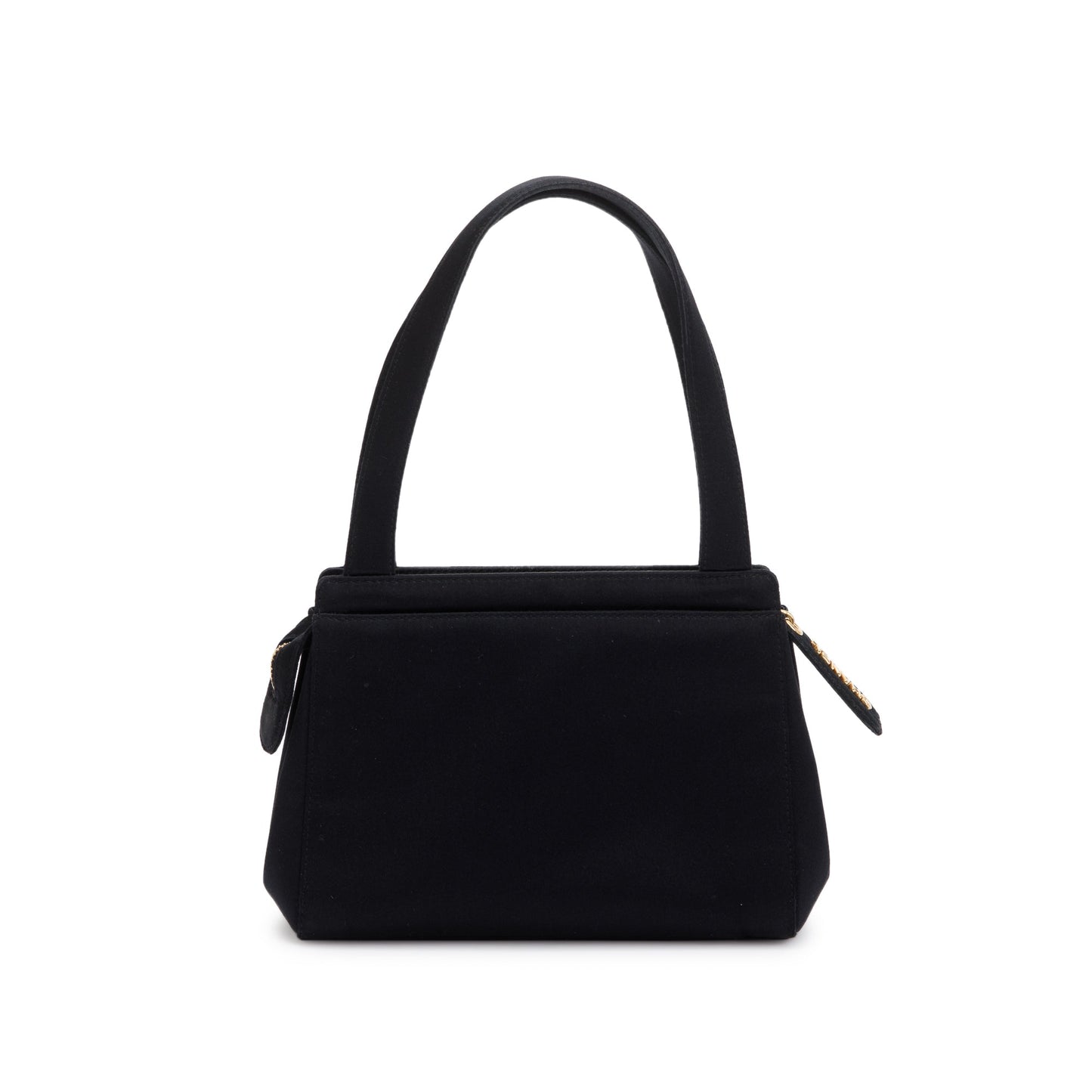 Chanel Vintage Black Satin Camelia Top Handle Bag