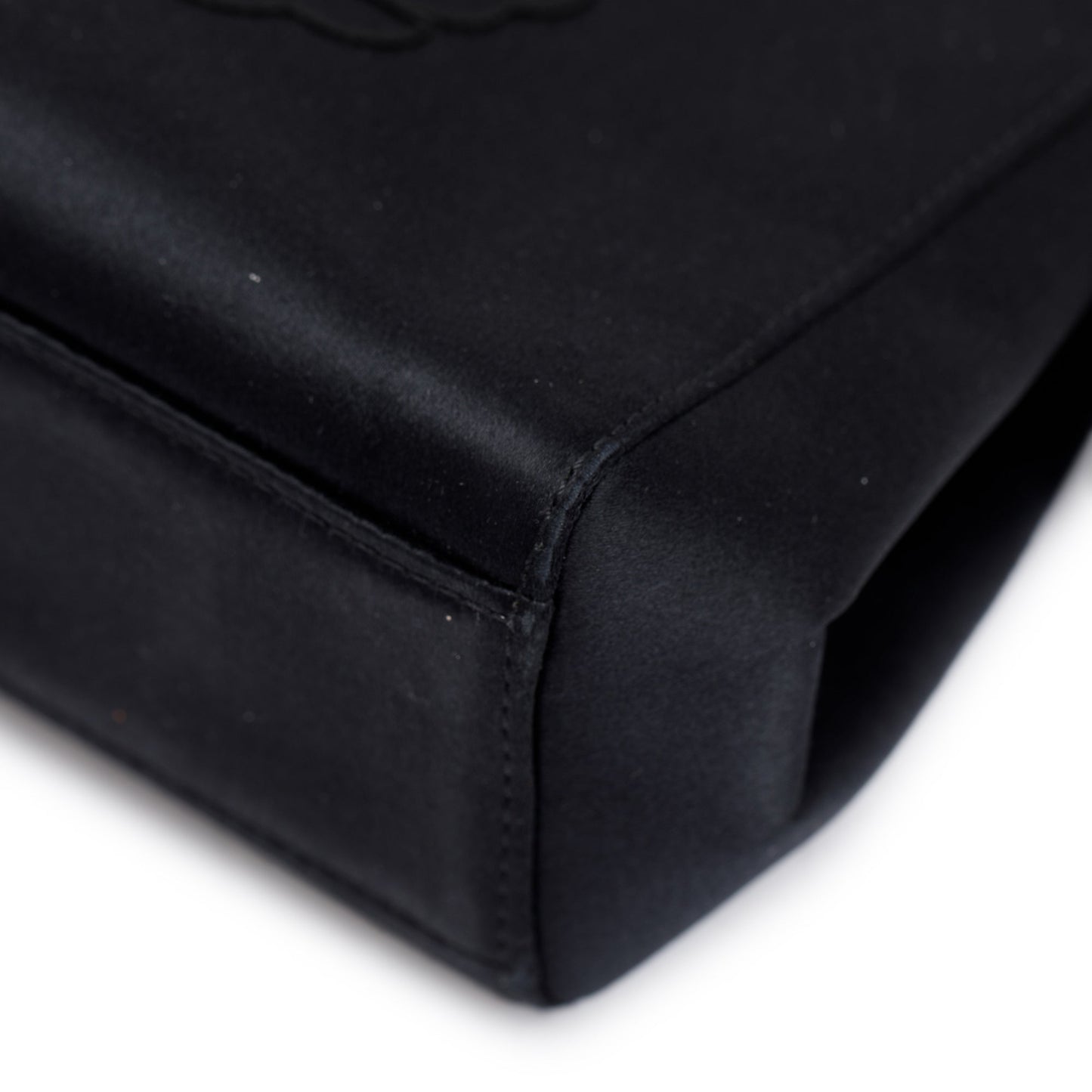 Chanel Vintage Black Satin Camelia Top Handle Bag
