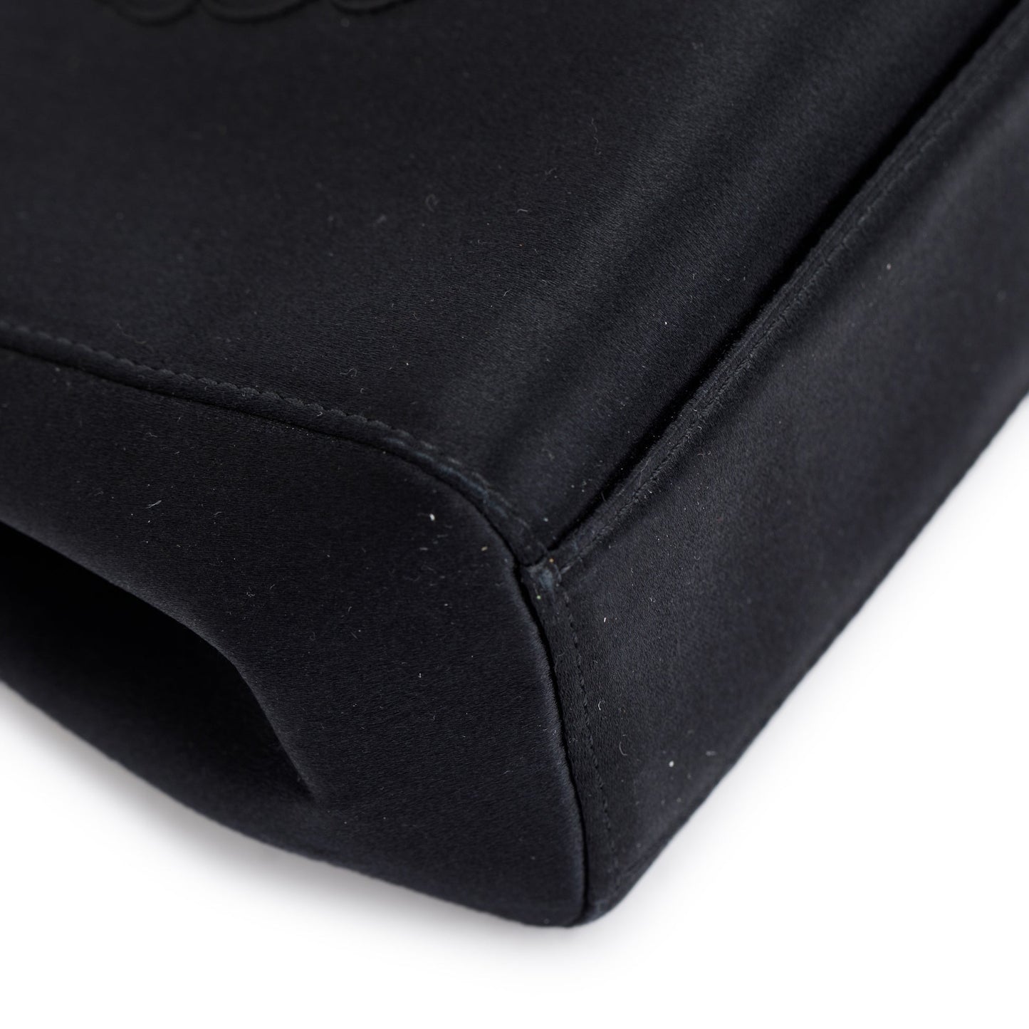 Chanel Vintage Black Satin Camelia Top Handle Bag