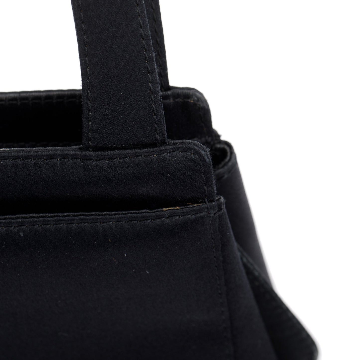 Chanel Vintage Black Satin Camelia Top Handle Bag
