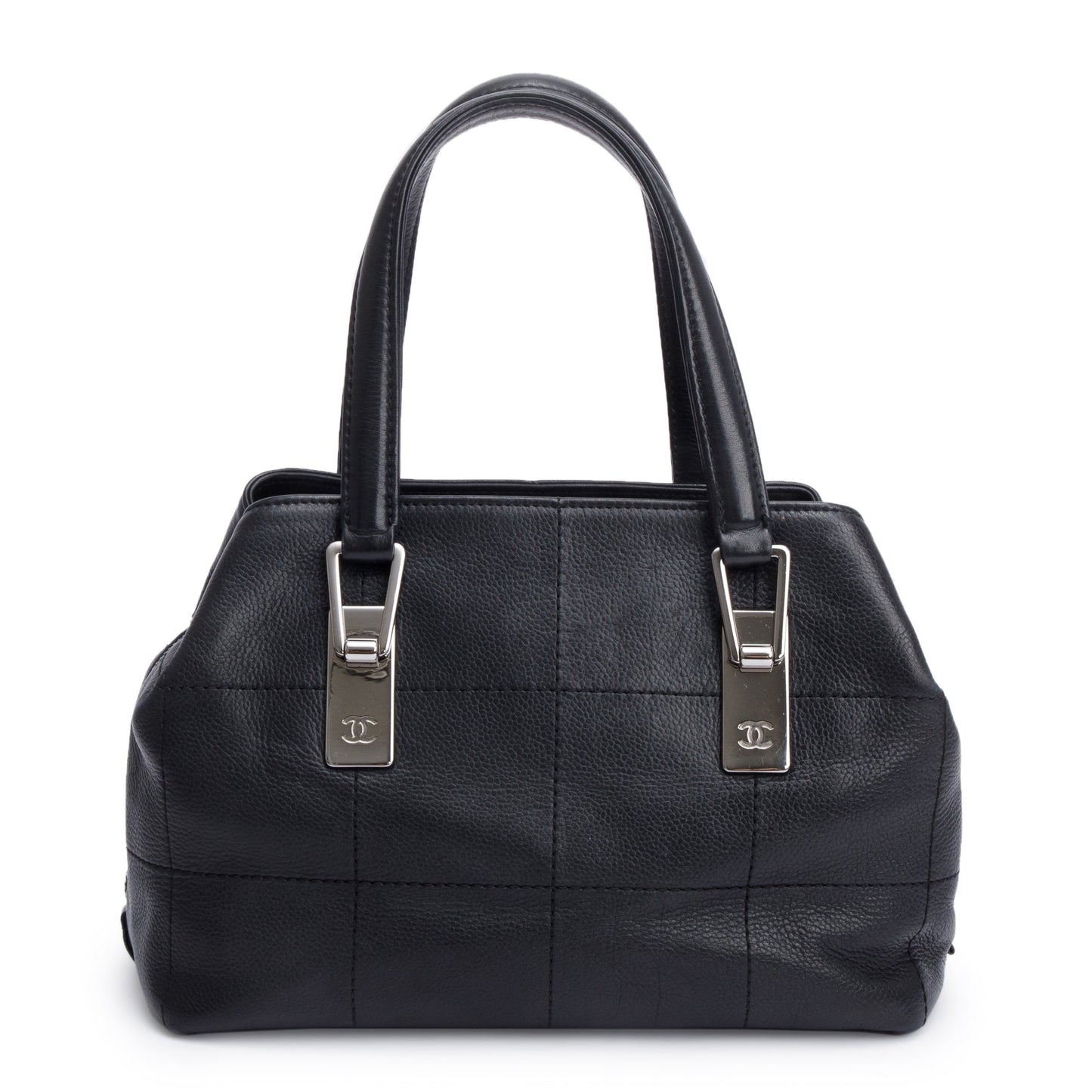Chanel Vintage Black Square Quilted Leather CC Logo Boston Bag