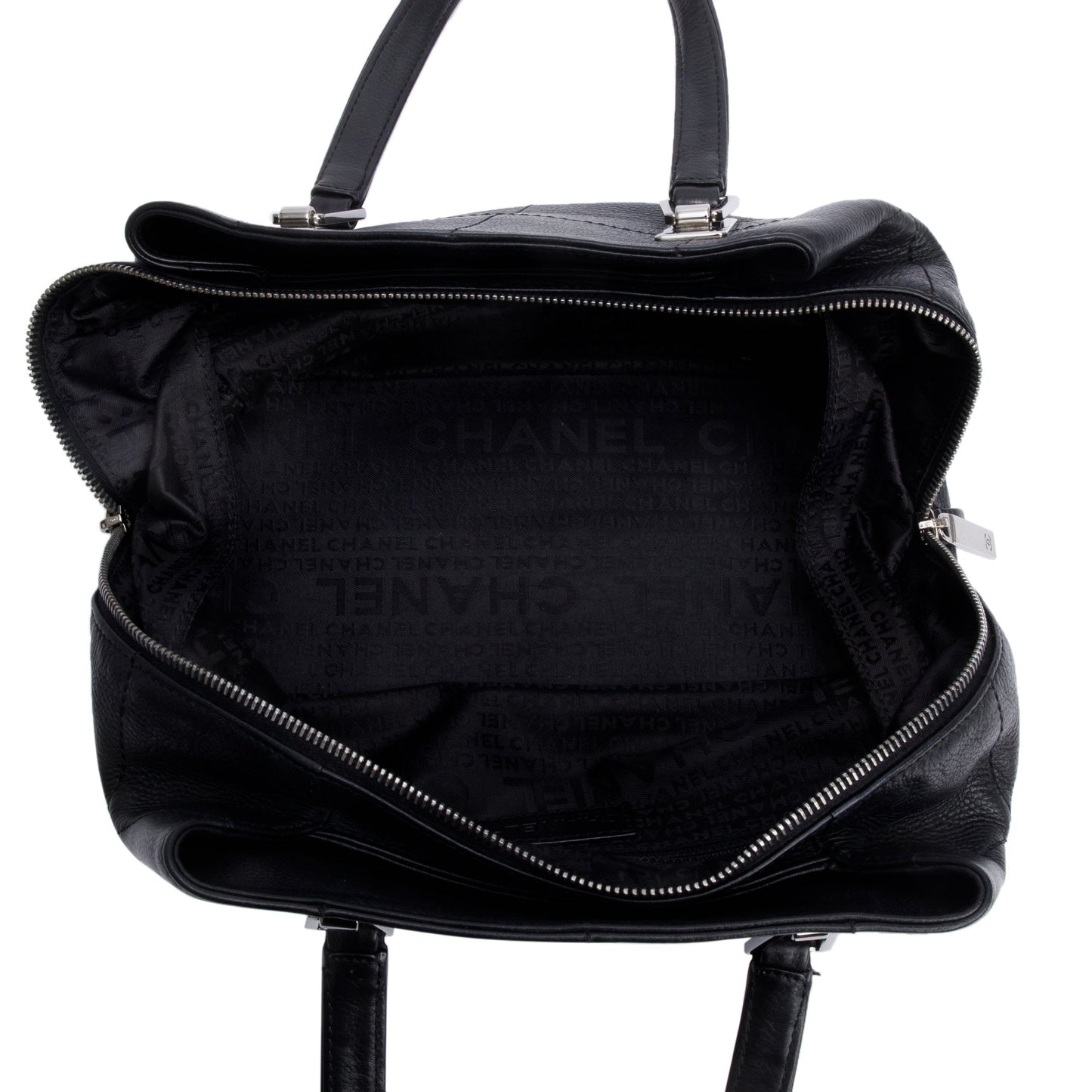 Chanel Vintage Black Square Quilted Leather CC Logo Boston Bag