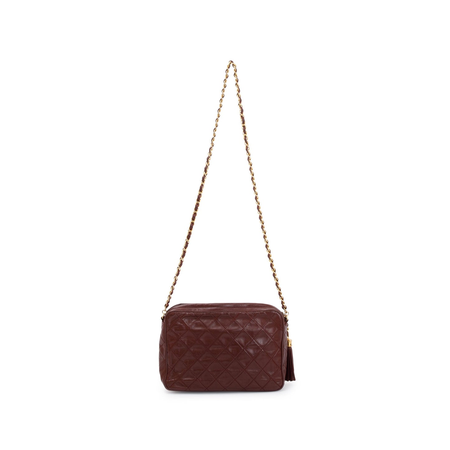 Chanel Vintage Burgundy Quilted Calfskin Leather Tassel Camera Bag