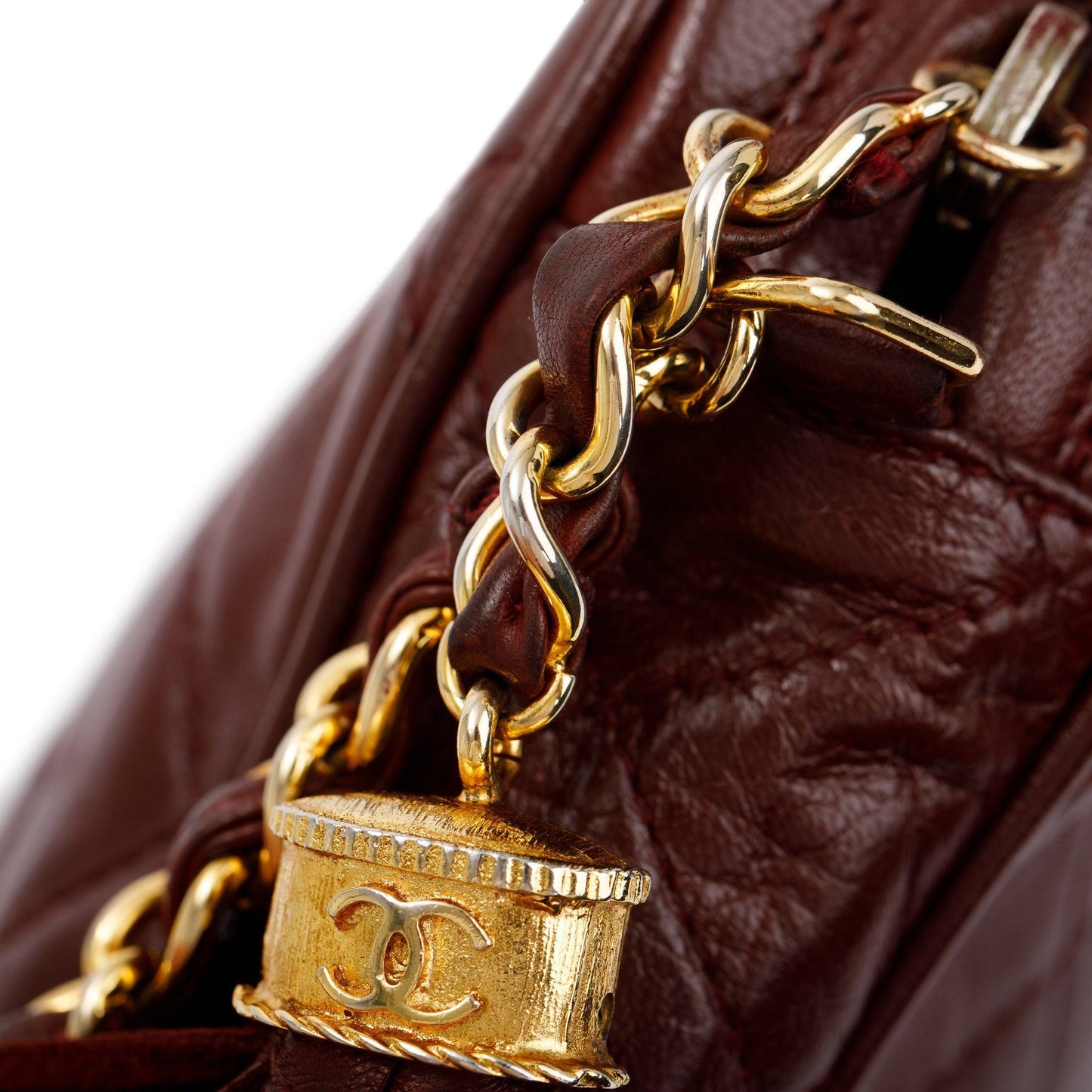 Chanel Vintage Burgundy Quilted Calfskin Leather Tassel Camera Bag
