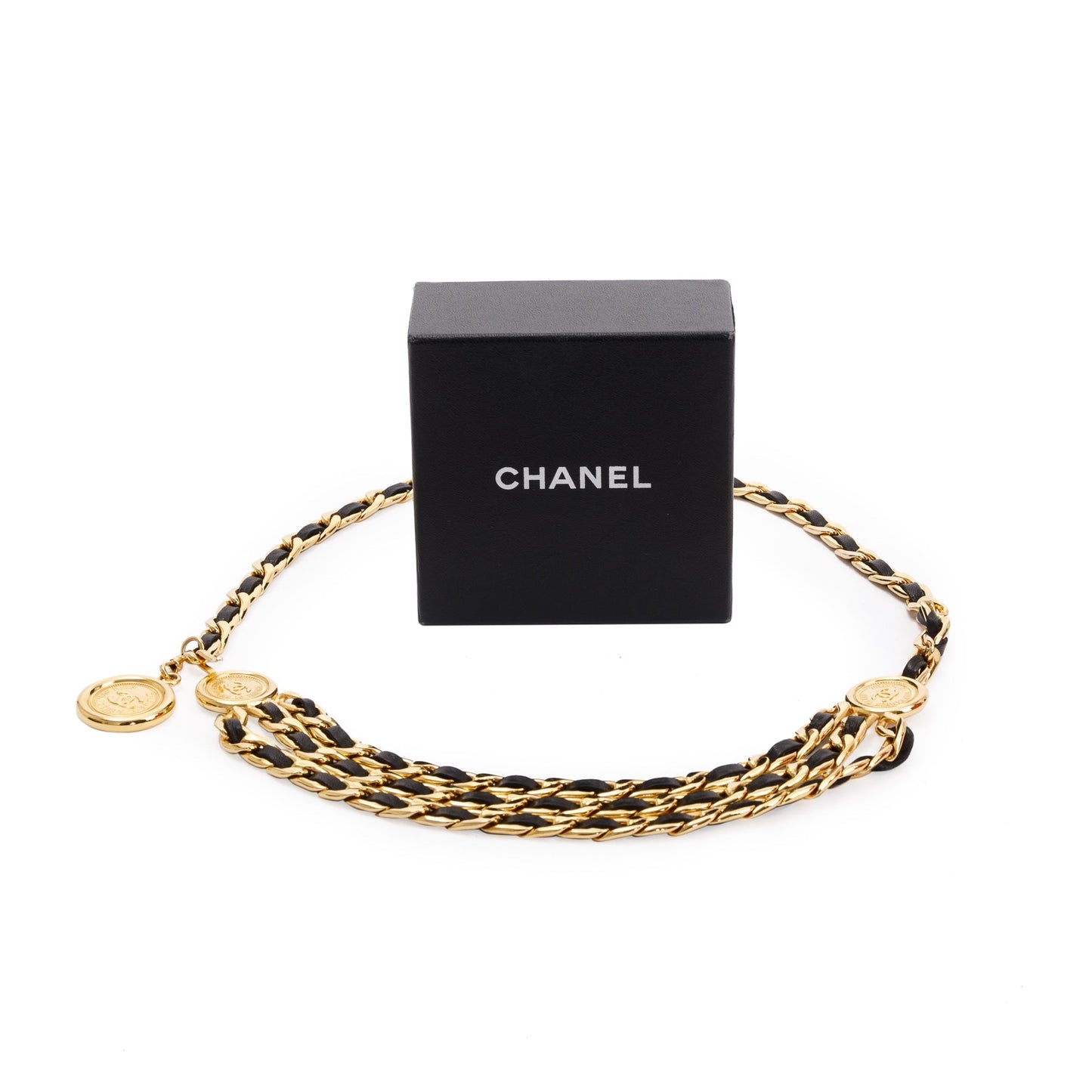 Chanel Vintage Chain-Link & Leather Interlocking CC Logo Waist Belt