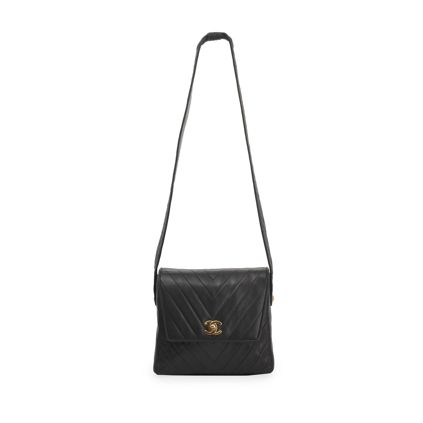 Chanel Vintage Chevron Quilted Lambskin Leather Shoulder Bag