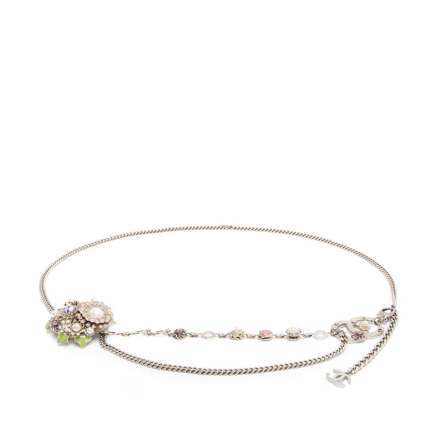 Chanel Vintage Crystal Pearl Chain Flower Belt
