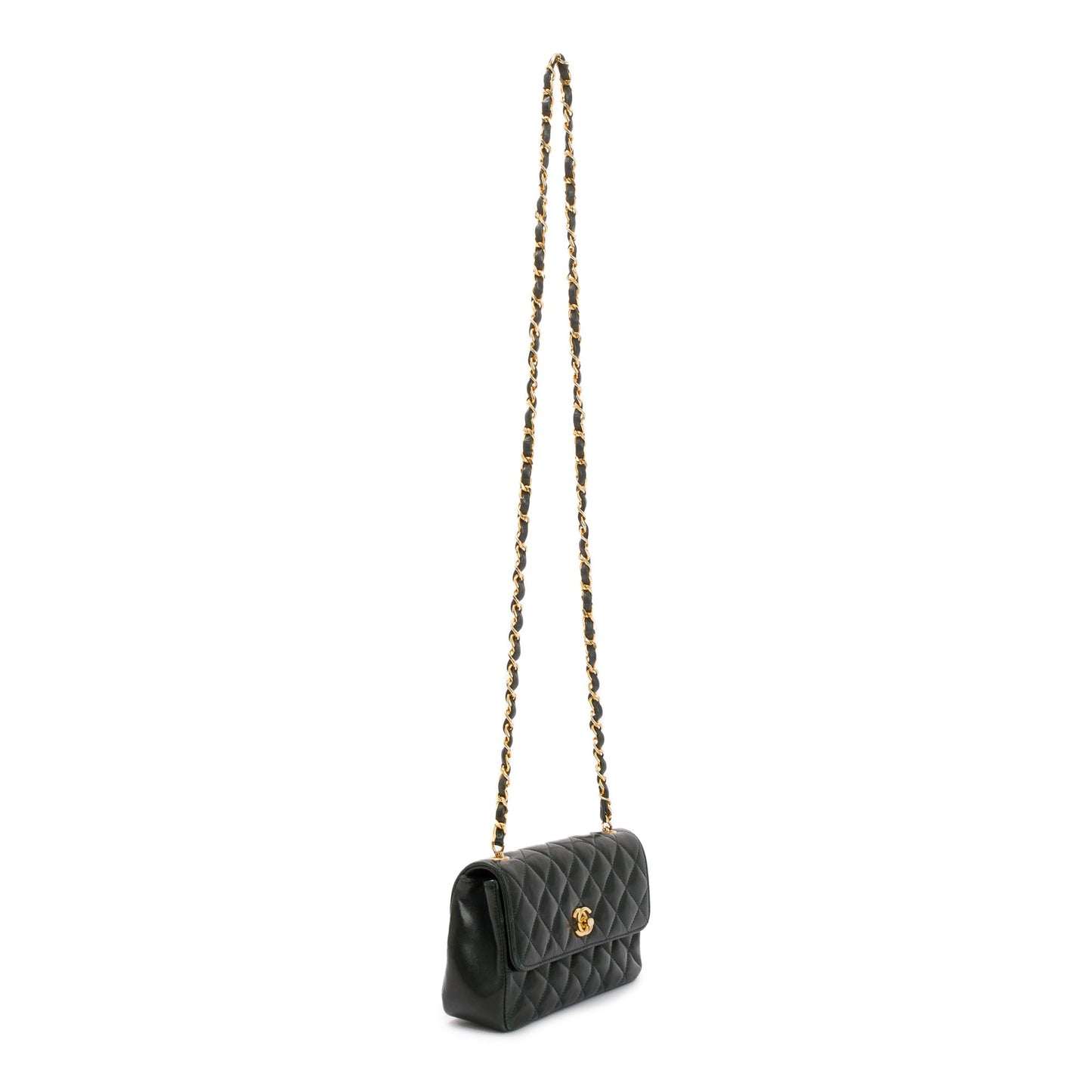 Chanel Vintage Green Quilted Lambskin Classic Mini Rectangular Flap Bag