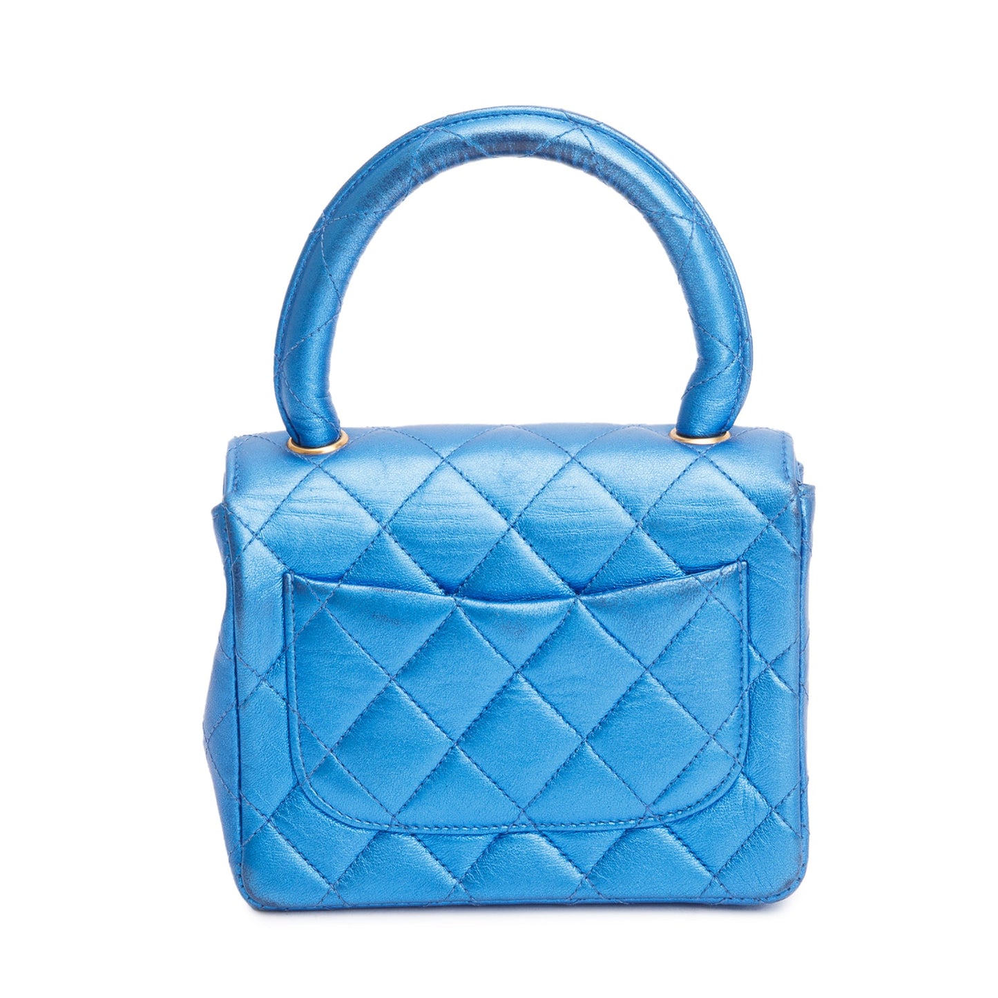 Chanel Vintage Metallic Blue Shiny Aged Calfskin Leather Mini Kelly Flap Bag