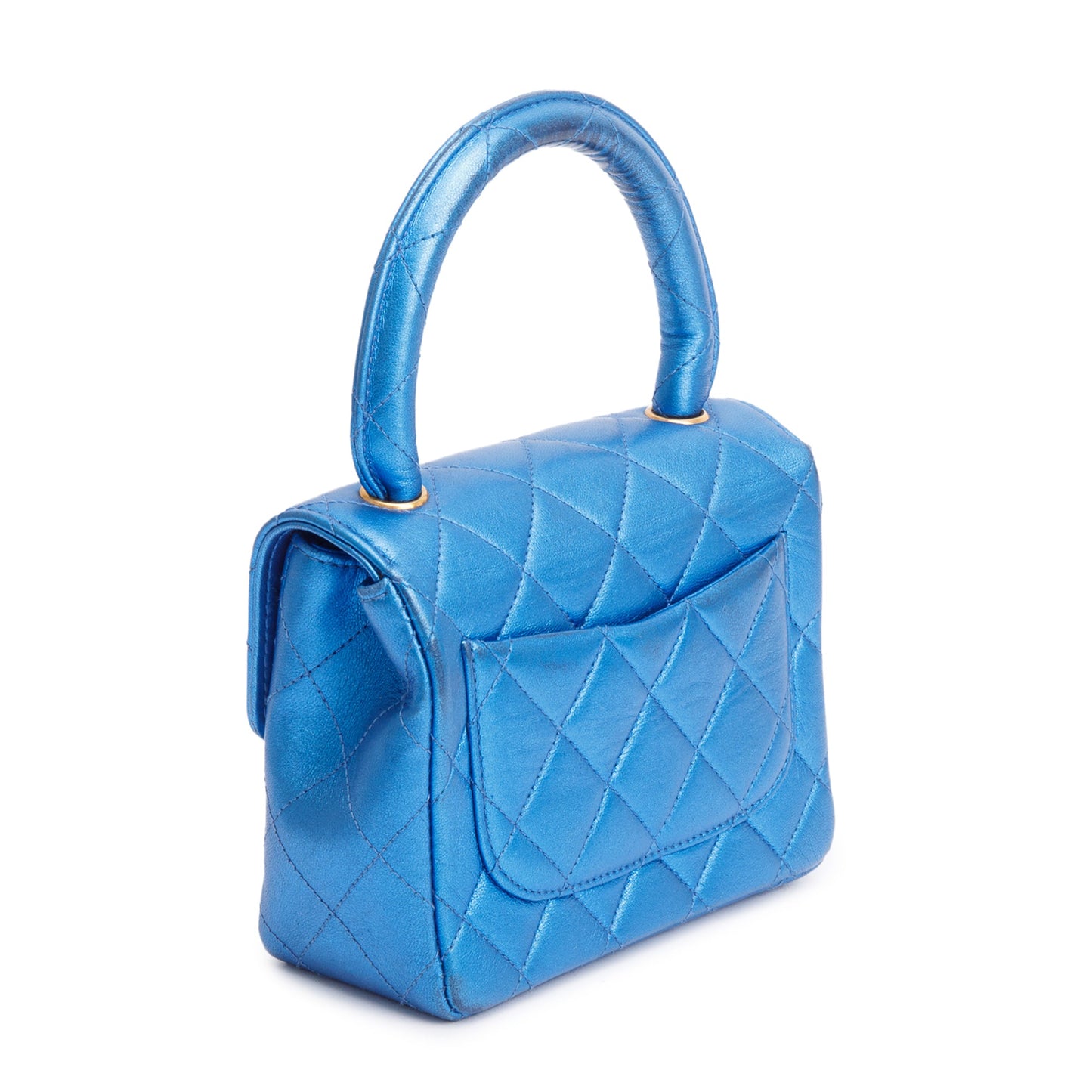 Chanel Vintage Metallic Blue Shiny Aged Calfskin Leather Mini Kelly Flap Bag