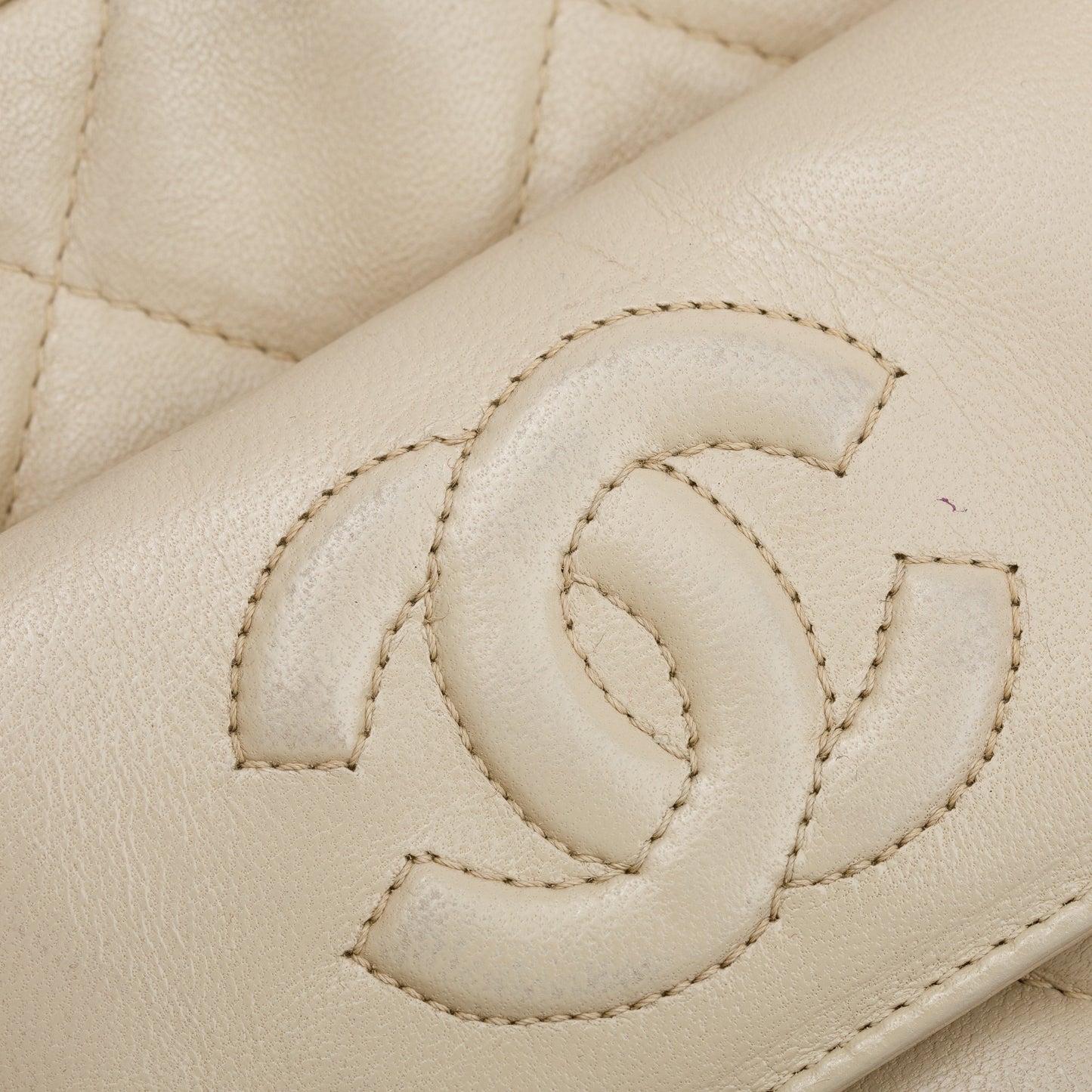 Chanel Vintage Neutral Quilted Lambskin Leather CC Tassel Camera Bag