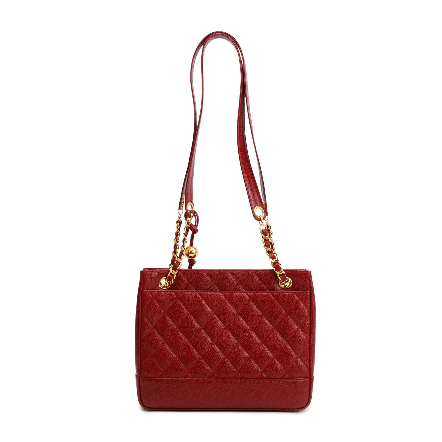 Chanel Vintage Red Caviar Leather Chain Tote