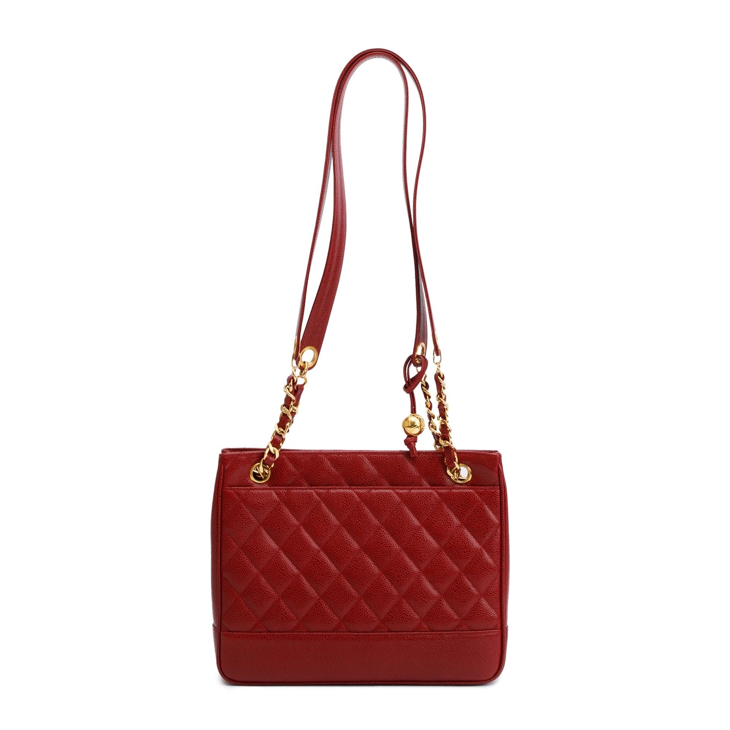 Chanel Vintage Red Caviar Leather Chain Tote