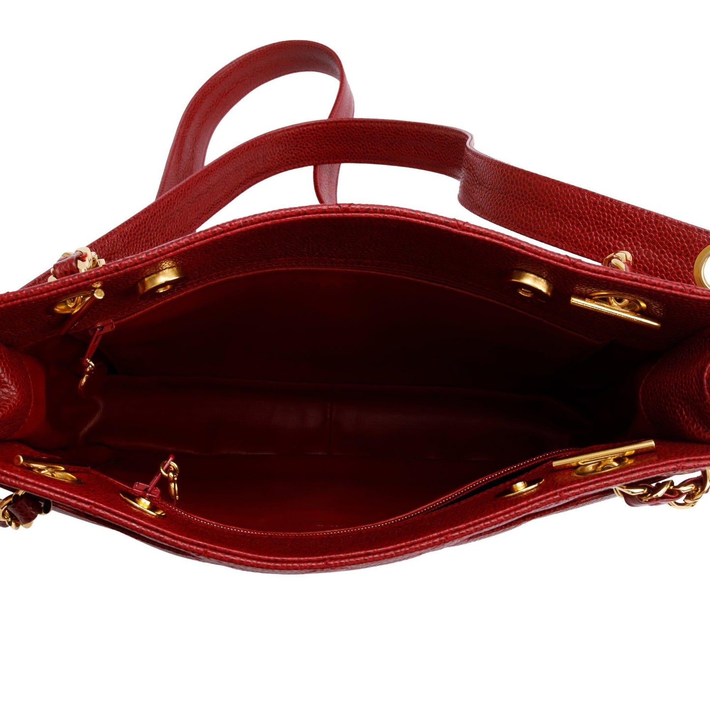 Chanel Vintage Red Caviar Leather Chain Tote