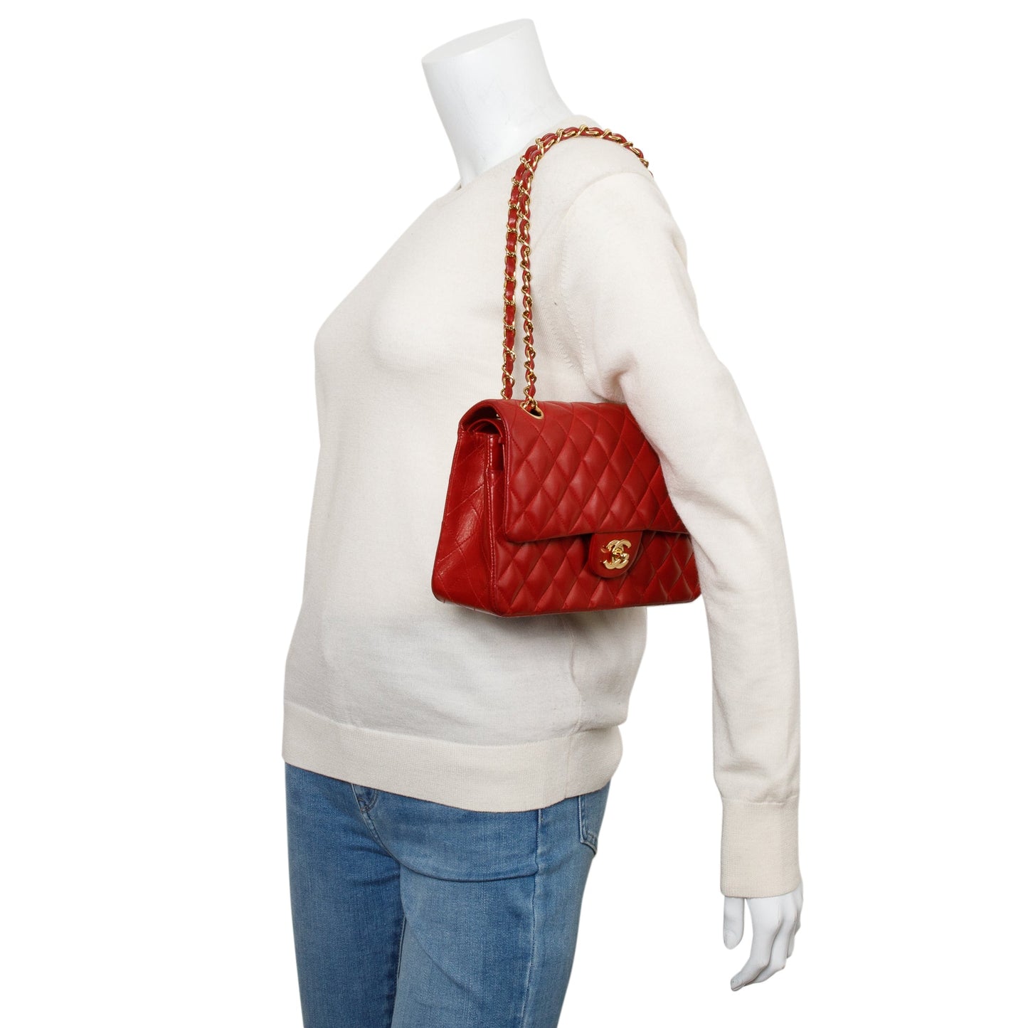 Chanel Vintage Red Quilted Lambskin Leather Classic Medium Double Flap Bag