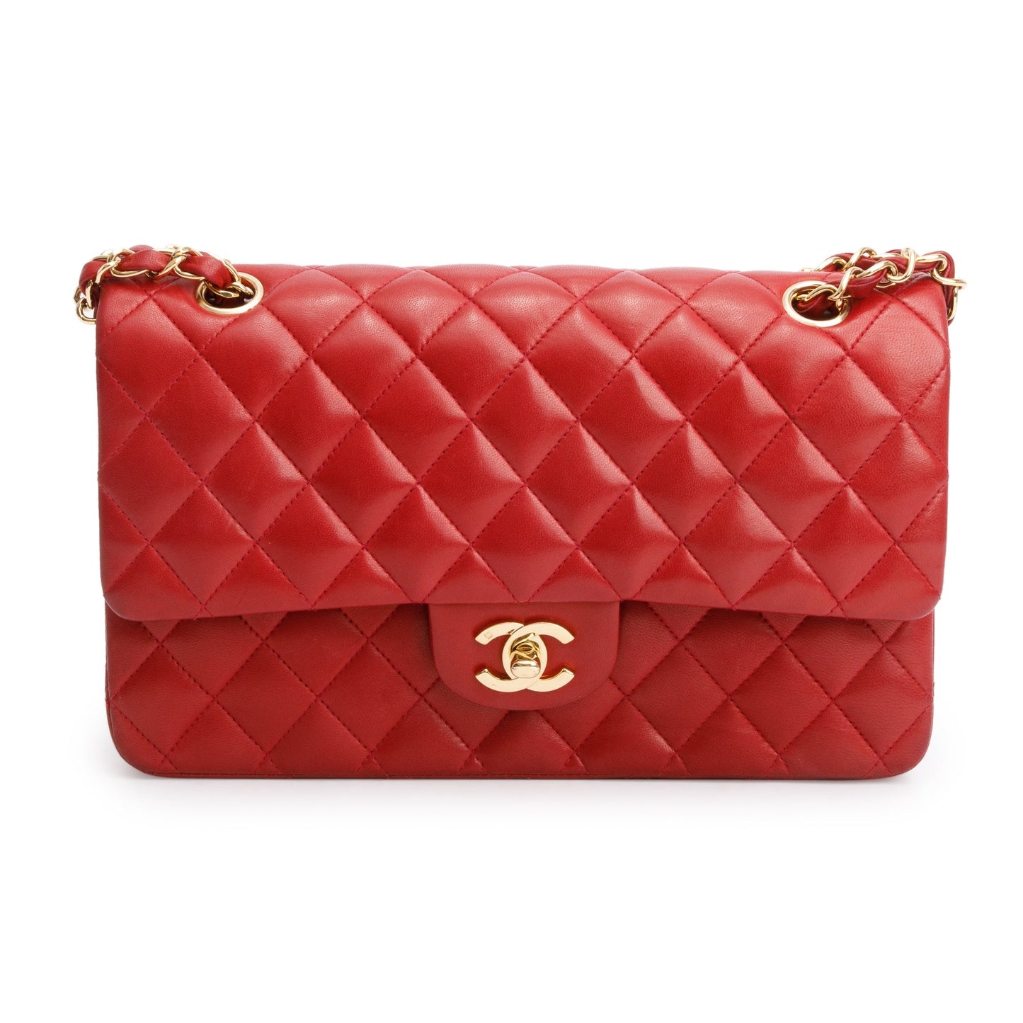 Chanel Vintage Red Quilted Lambskin Leather Classic Medium Double Flap Bag