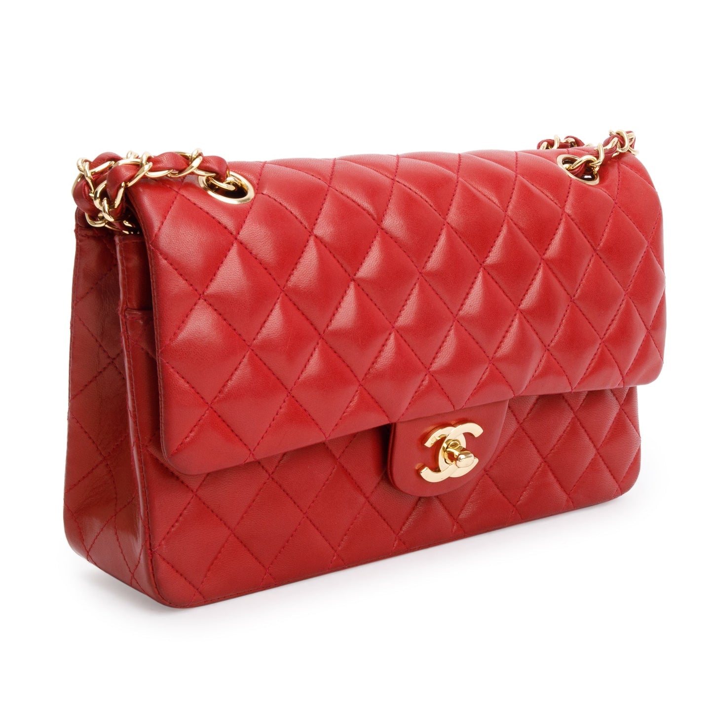 Chanel Vintage Red Quilted Lambskin Leather Classic Medium Double Flap Bag