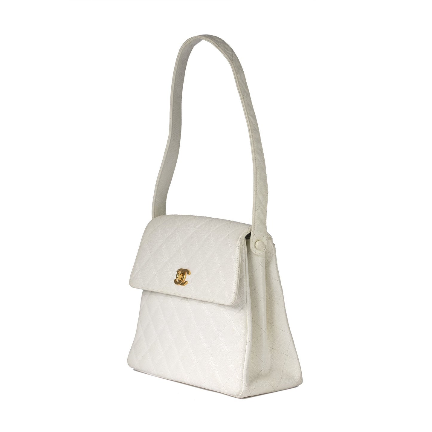 Chanel Vintage Small Quilted Caviar CC Flap Shoulder Bag