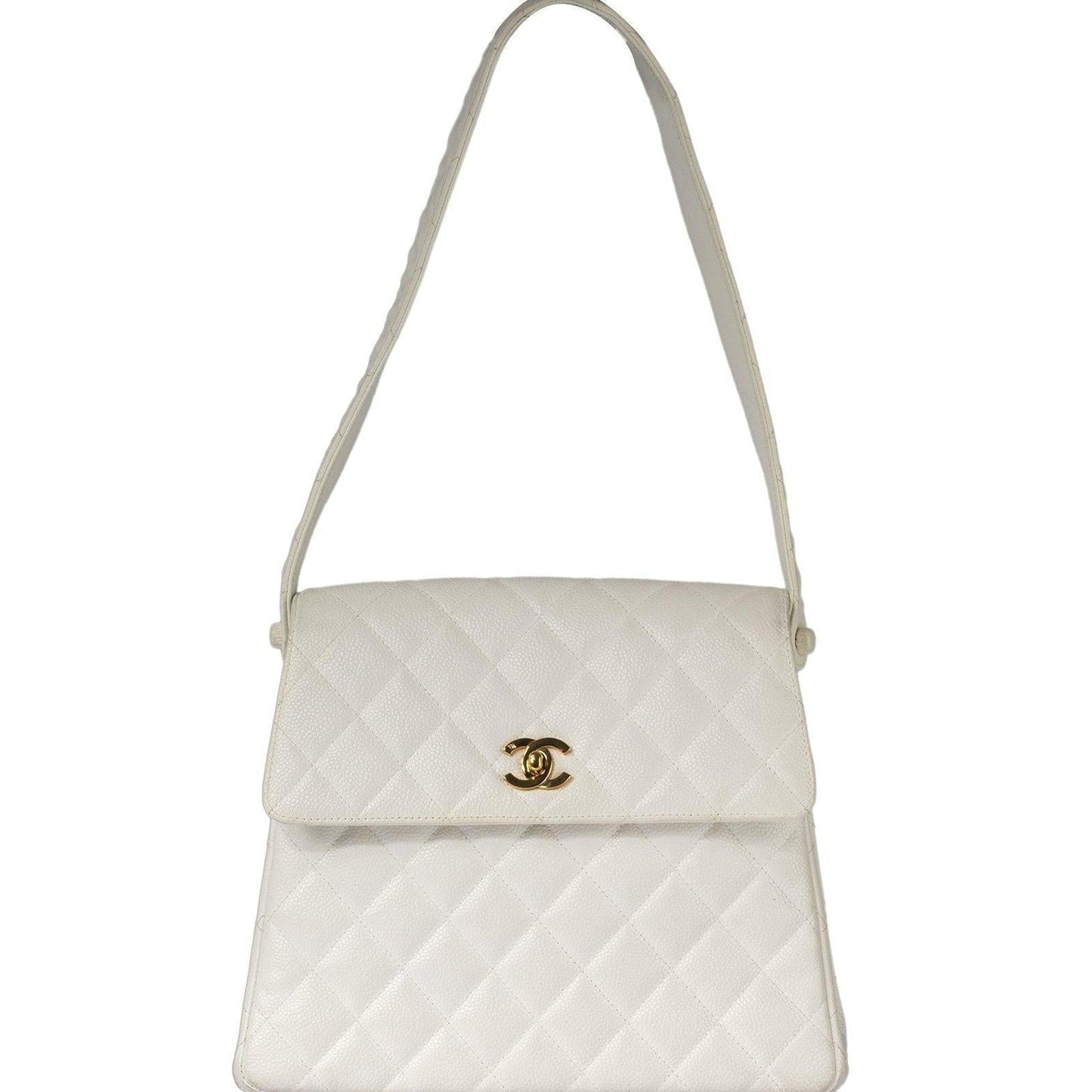Chanel Vintage Small Quilted Caviar CC Flap Shoulder Bag